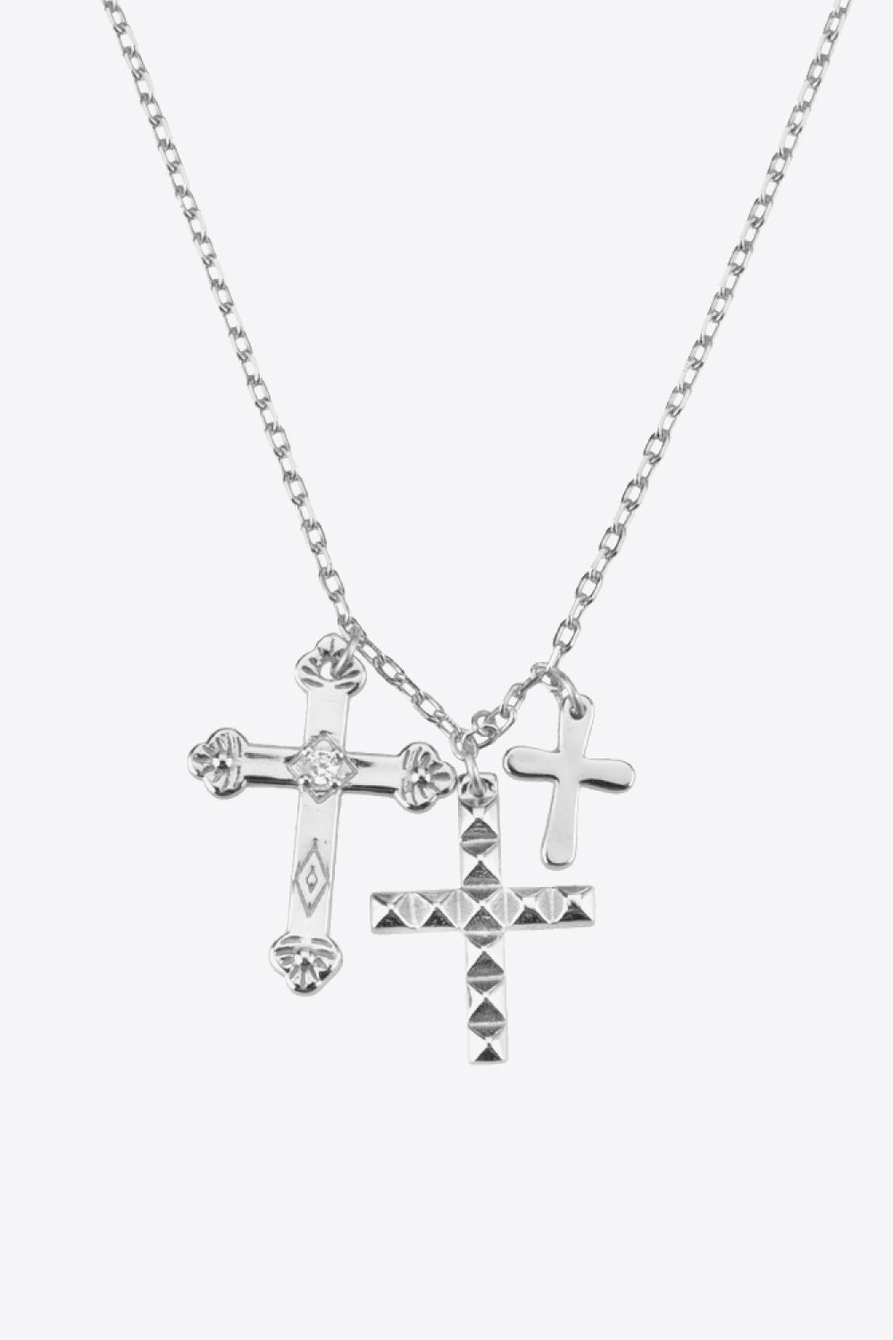 Inlaid Zircon Triple Cross Pendant NecklaceNecklaceBeach Rose Co.