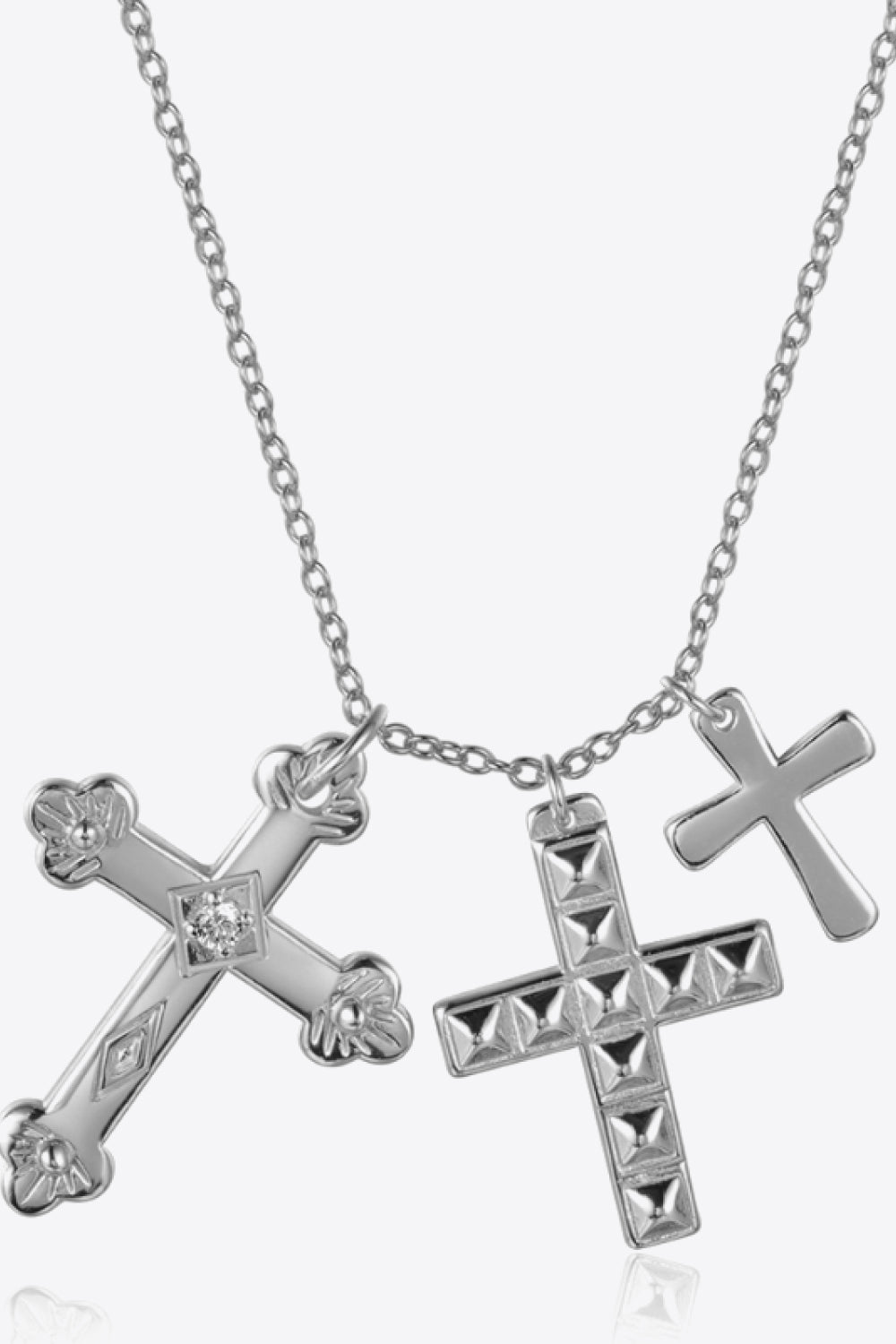 Inlaid Zircon Triple Cross Pendant NecklaceNecklaceBeach Rose Co.