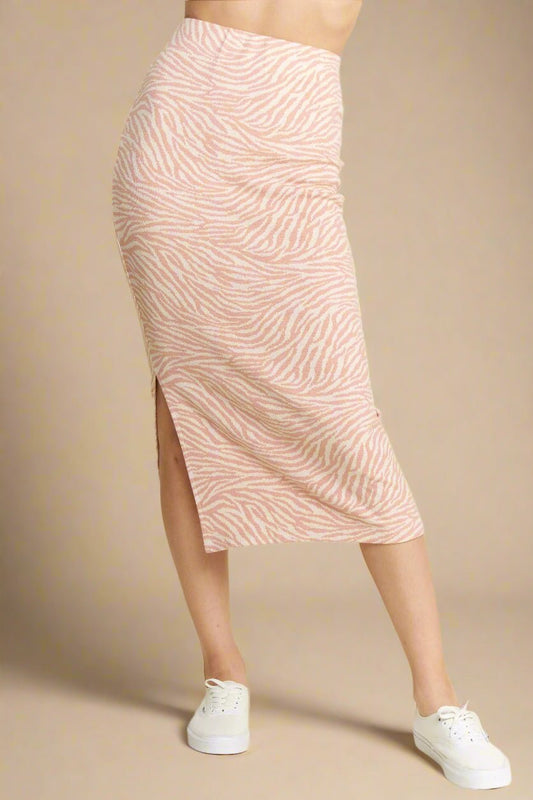Jade By Jane - Blush Pink & Ivory Zebra Print Midi Skirt