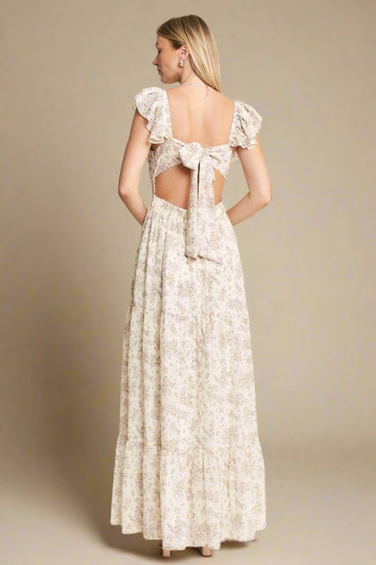 Jade By Jane - Ivory Floral Ruffle Strap Maxi Dress