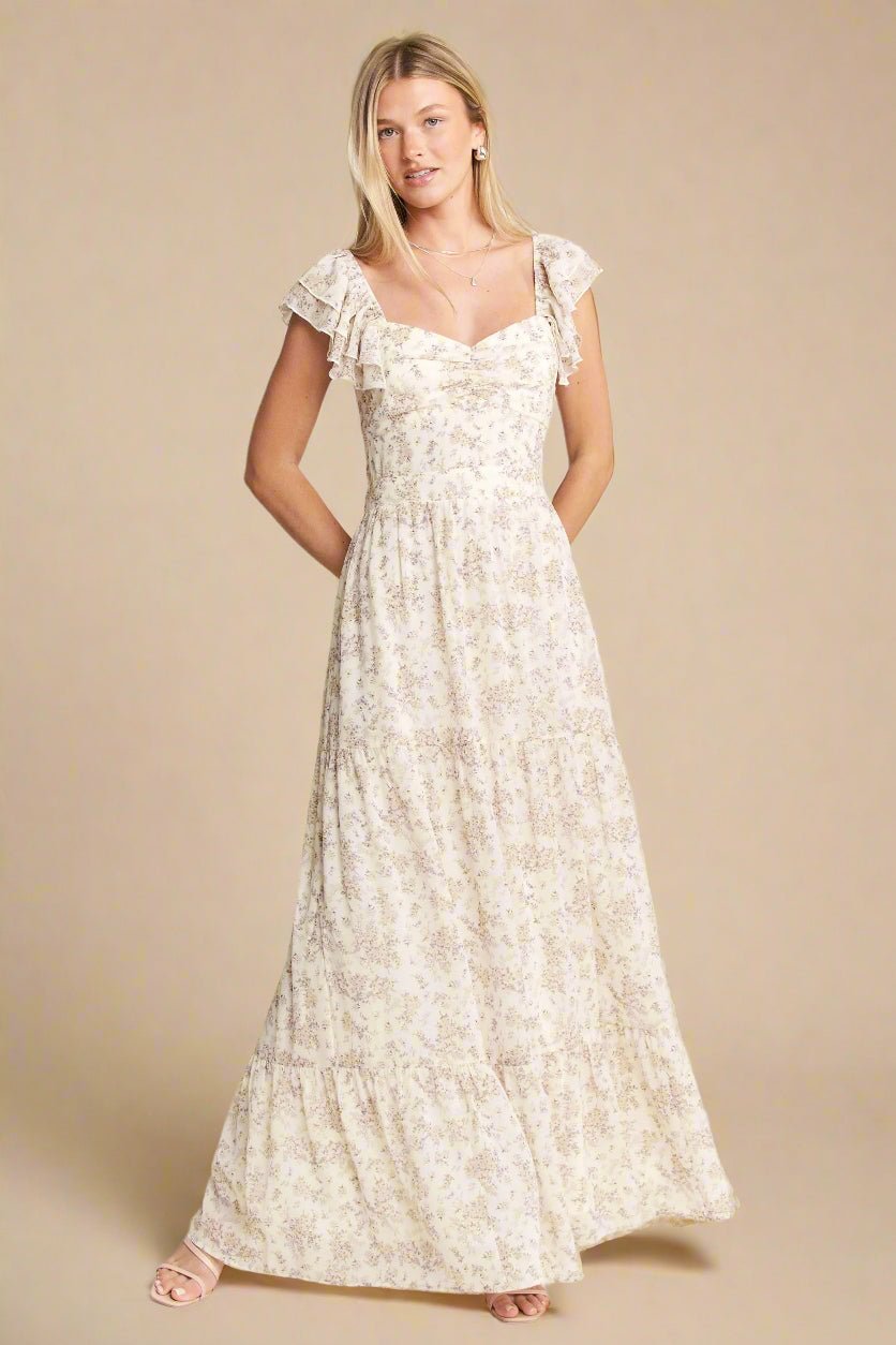 Jade By Jane - Ivory Floral Ruffle Strap Maxi Dress
