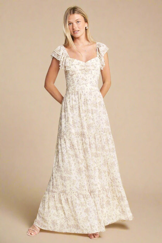 Jade By Jane - Ivory Floral Ruffle Strap Maxi Dress
