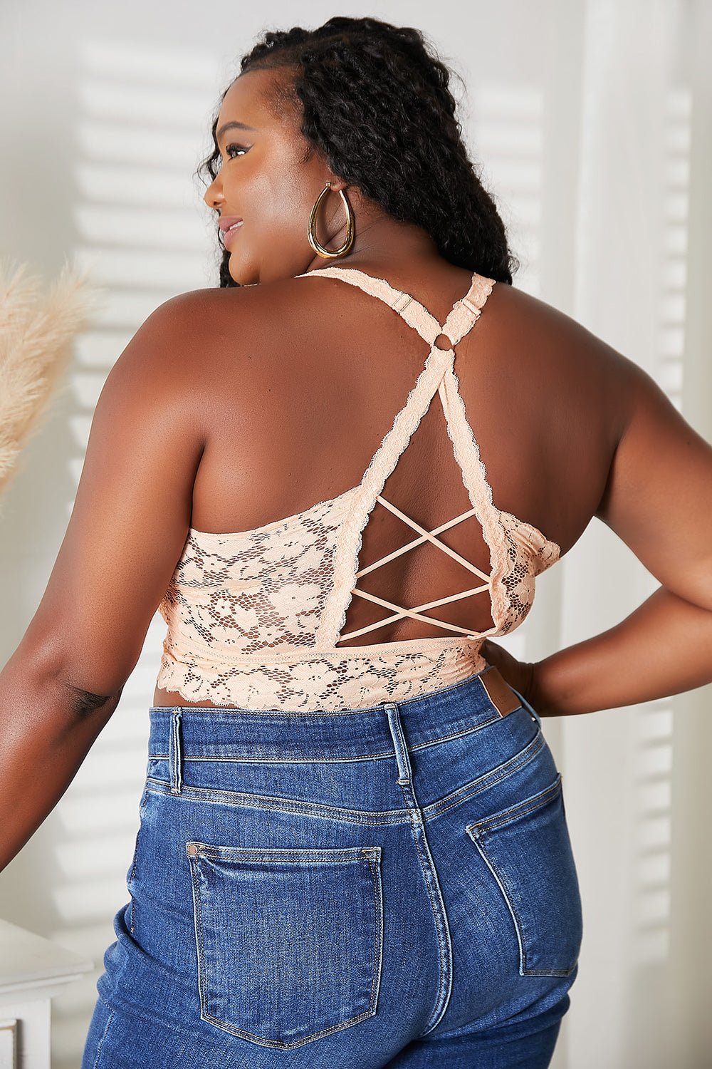 JadyK - Crisscross Lace Bralette in Apricot