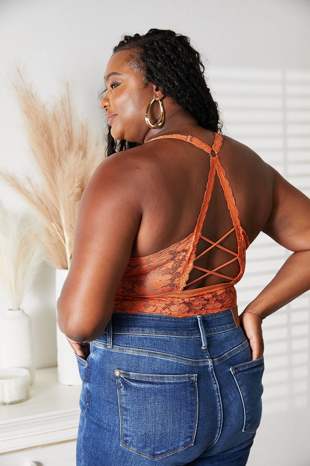 JadyK - Crisscross Lace Bralette in Rust