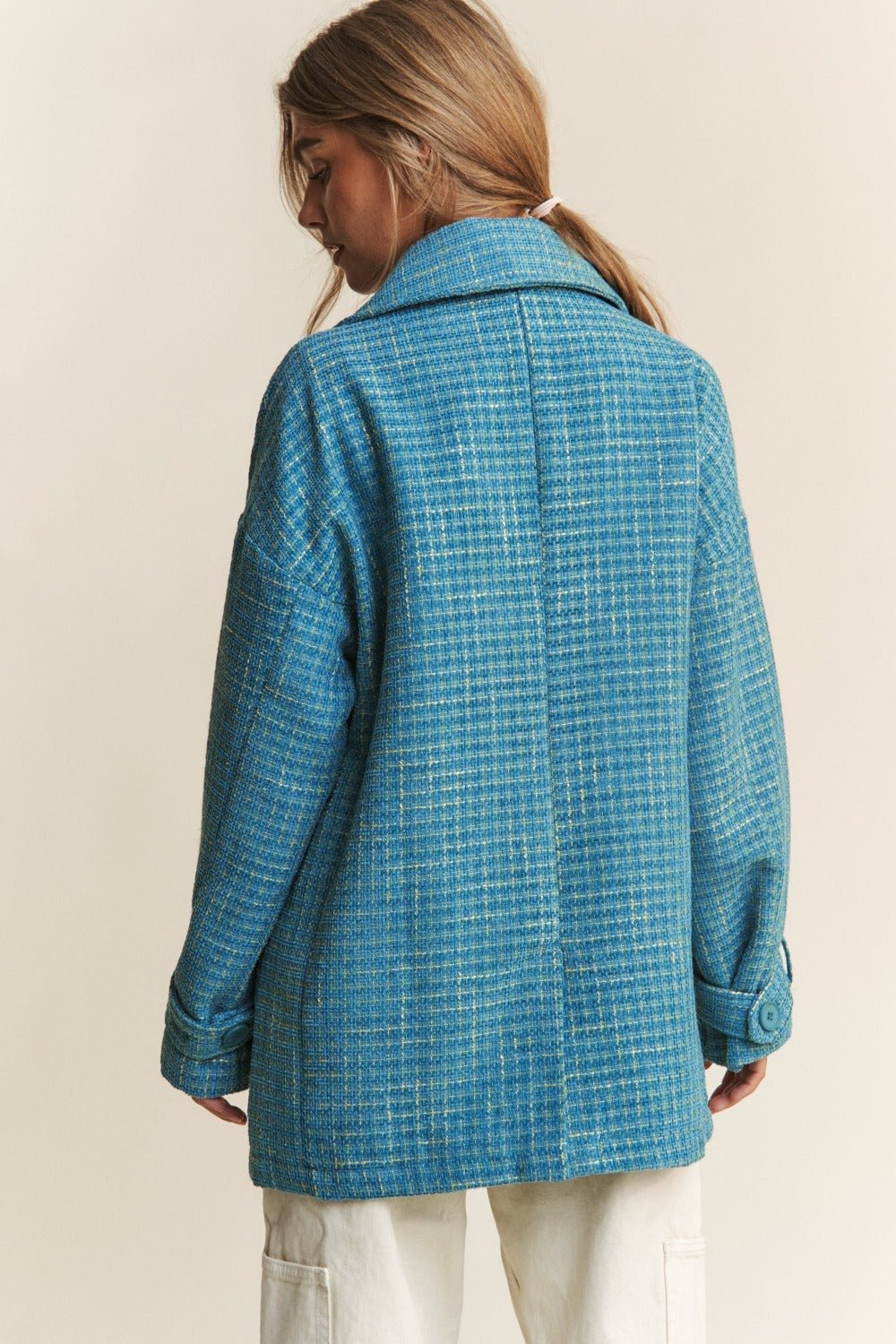 J.NNA - Double - Breasted Tweed Jacket in Emerald Sea