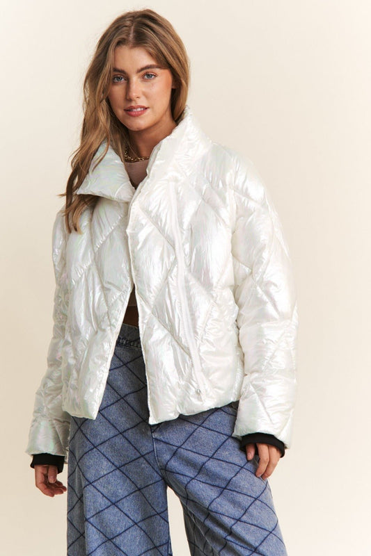 J.NNA - Quilted Mock Neck Puffer Jacket in Winter Glass