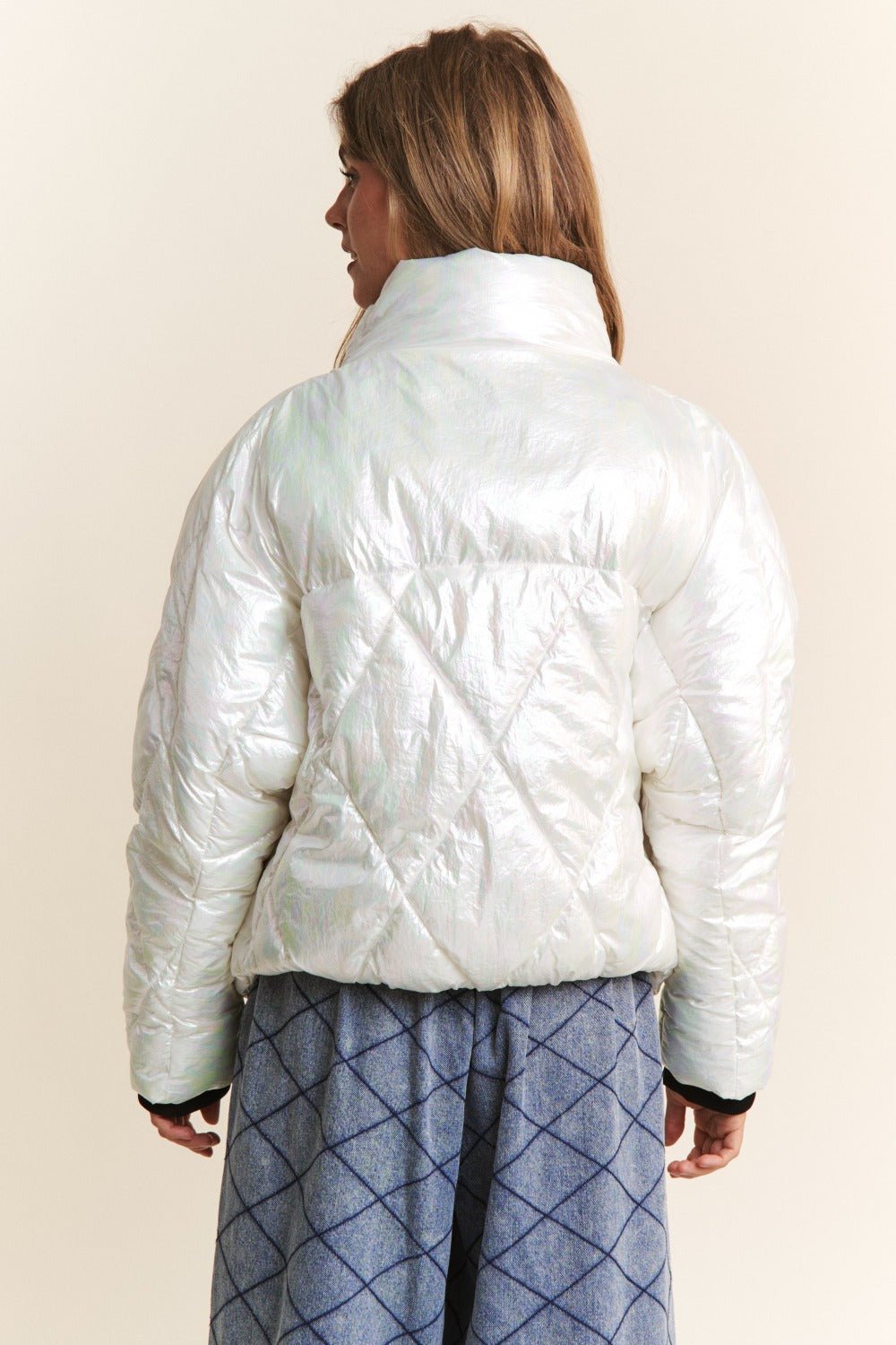 J.NNA - Quilted Mock Neck Puffer Jacket in Winter Glass