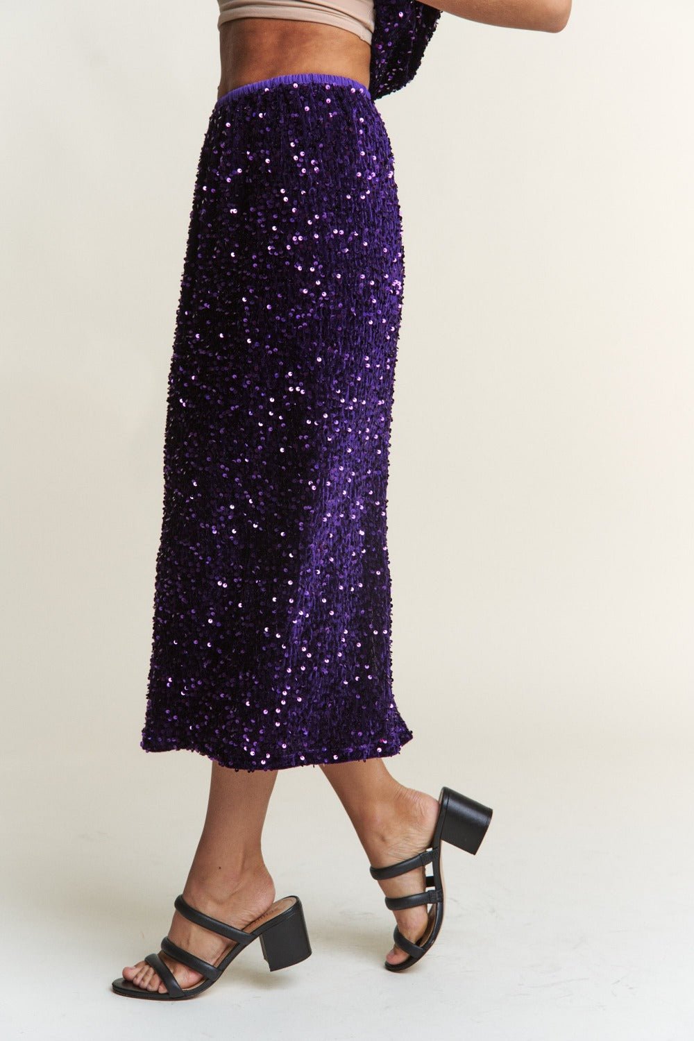 J.NNA - Sequin Back Slit Midi Skirt in Royal Purple