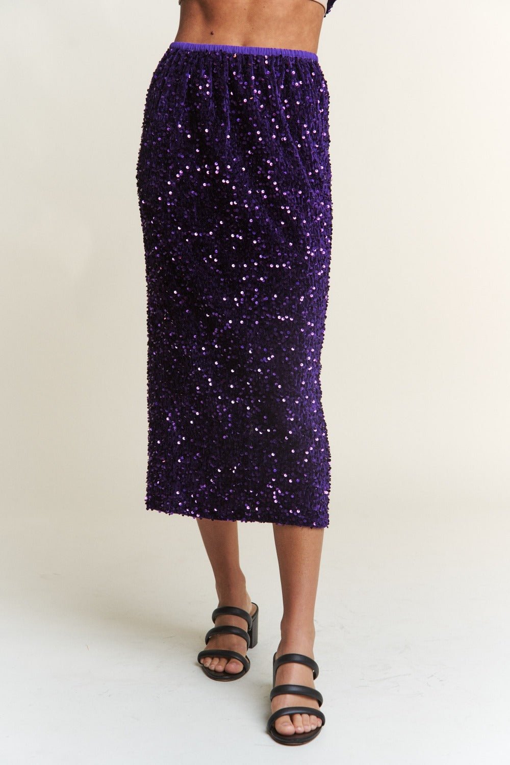 J.NNA - Sequin Back Slit Midi Skirt in Royal Purple