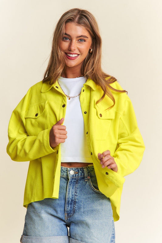 J.NNA - Snap Down Long Sleeve Shacket in Chartreuse