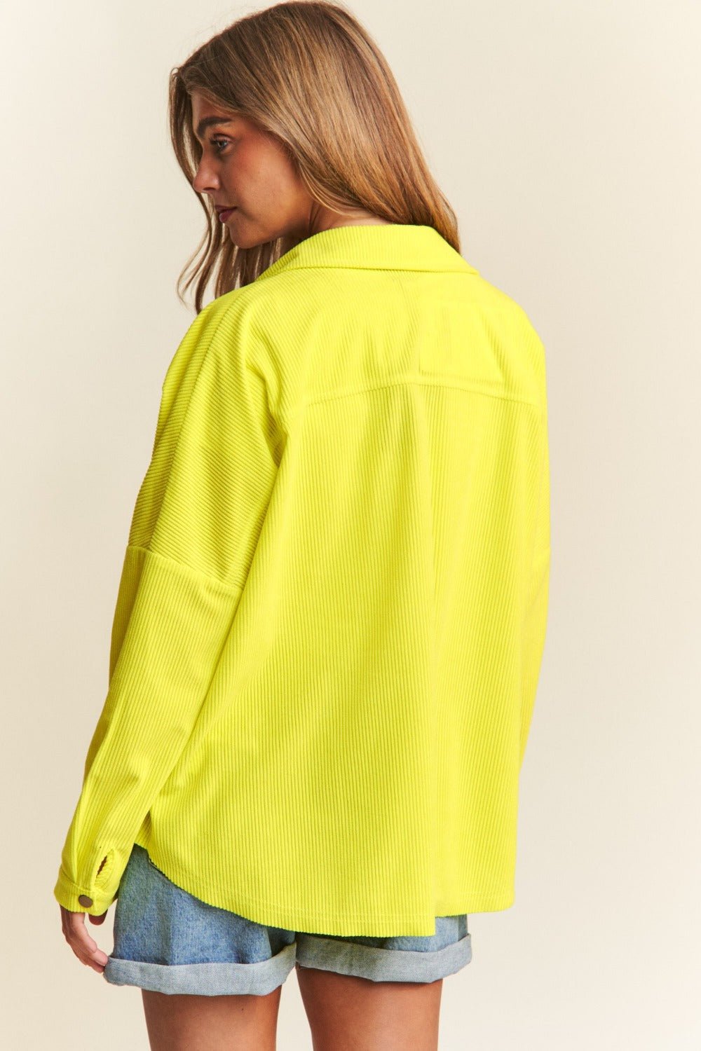 J.NNA - Snap Down Long Sleeve Shacket in Chartreuse