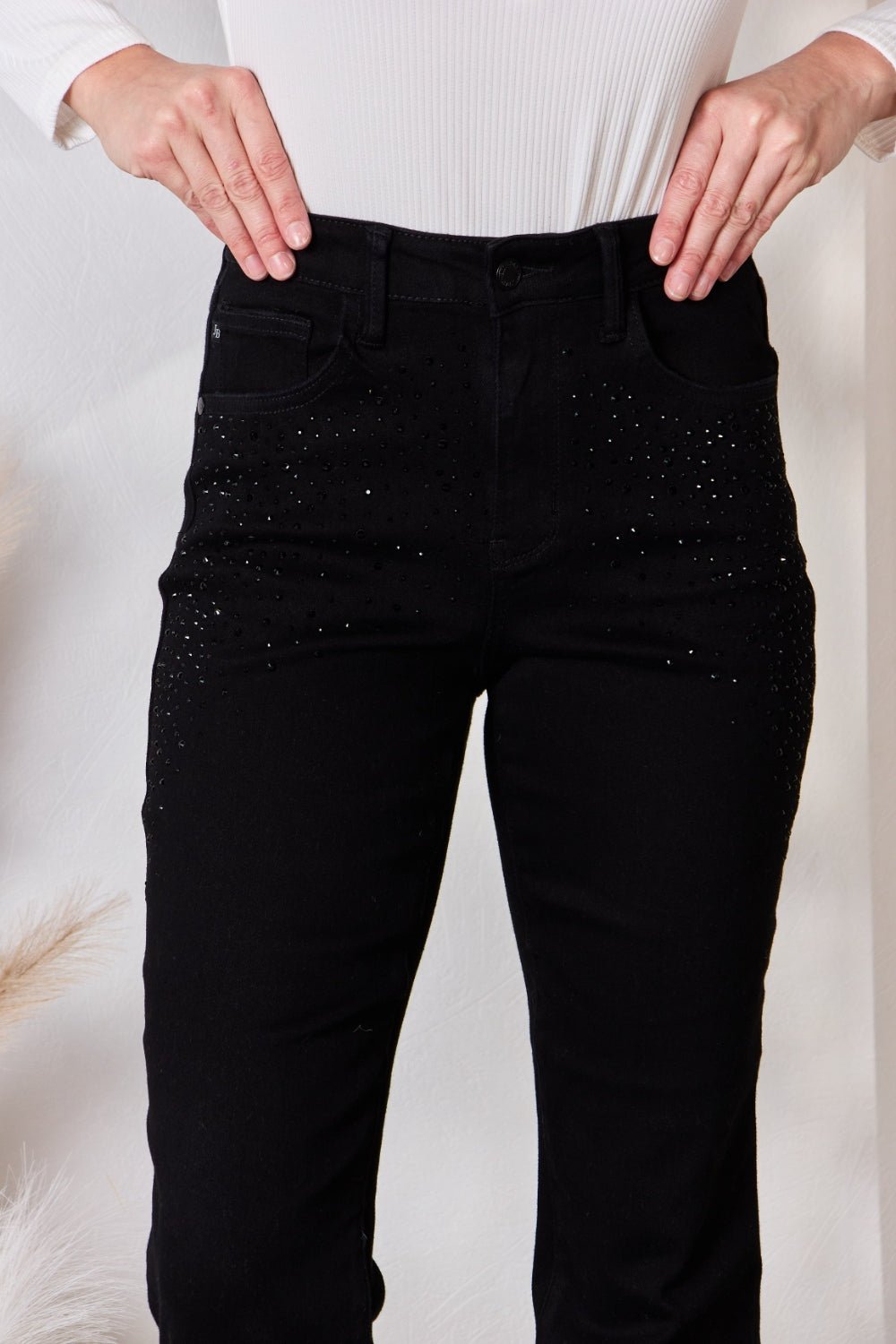 Judy Blue - Black Rhinestone Embellished Slim Fit Jeans