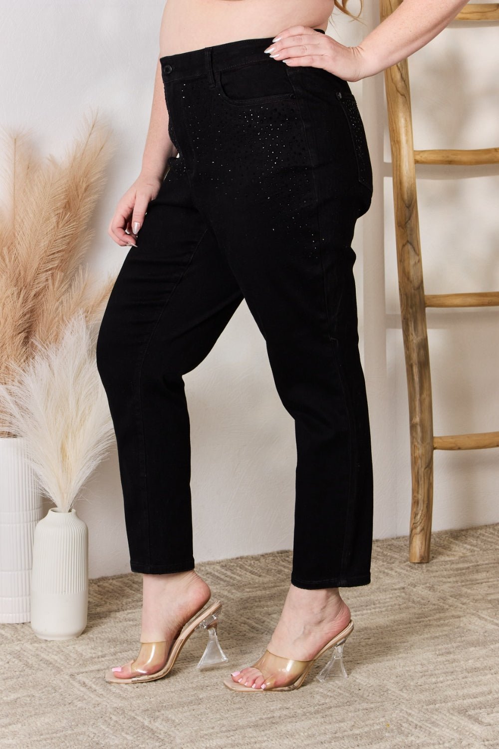 Judy Blue - Black Rhinestone Embellished Slim Fit Jeans