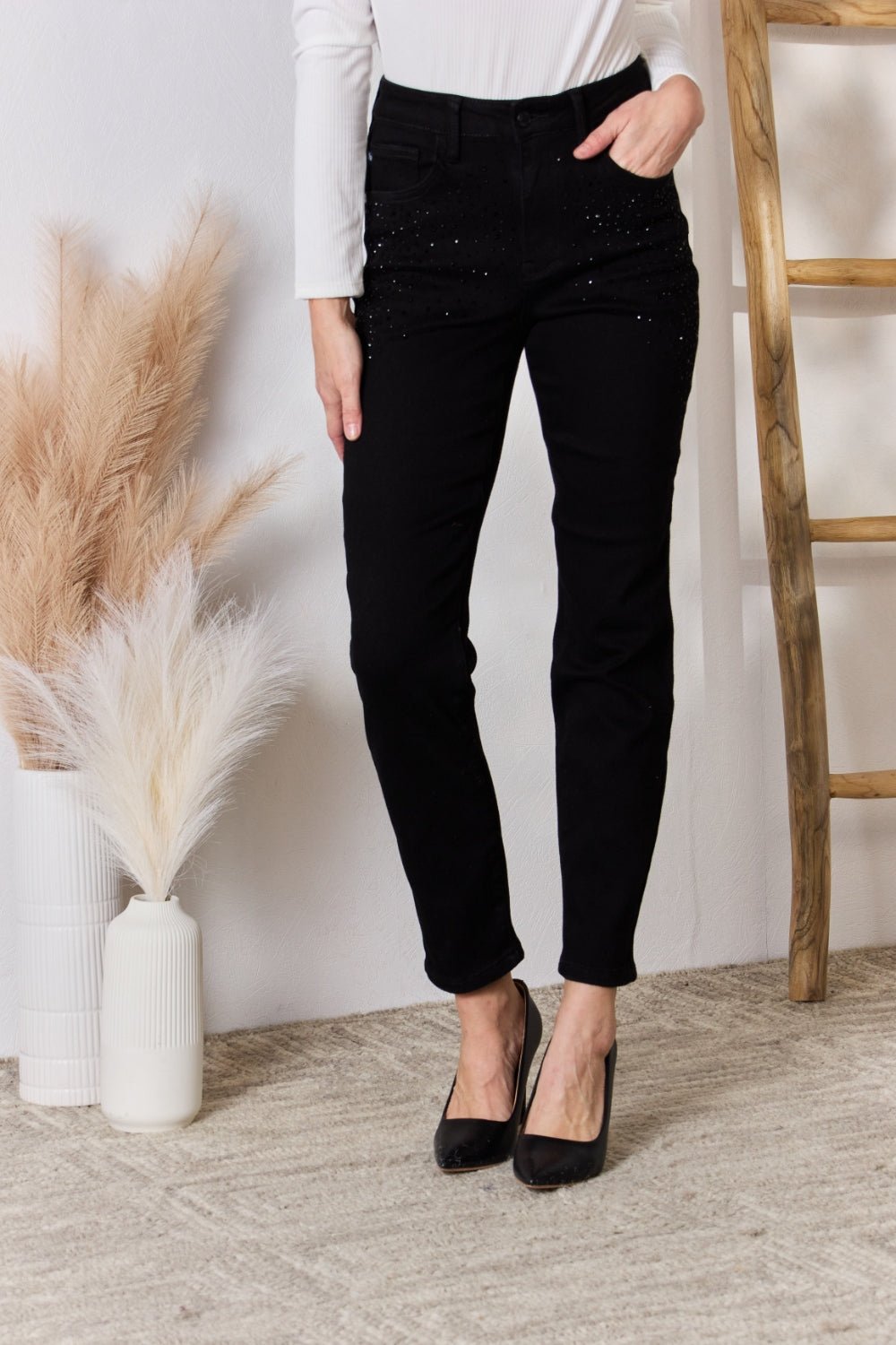 Judy Blue - Black Rhinestone Embellished Slim Fit Jeans