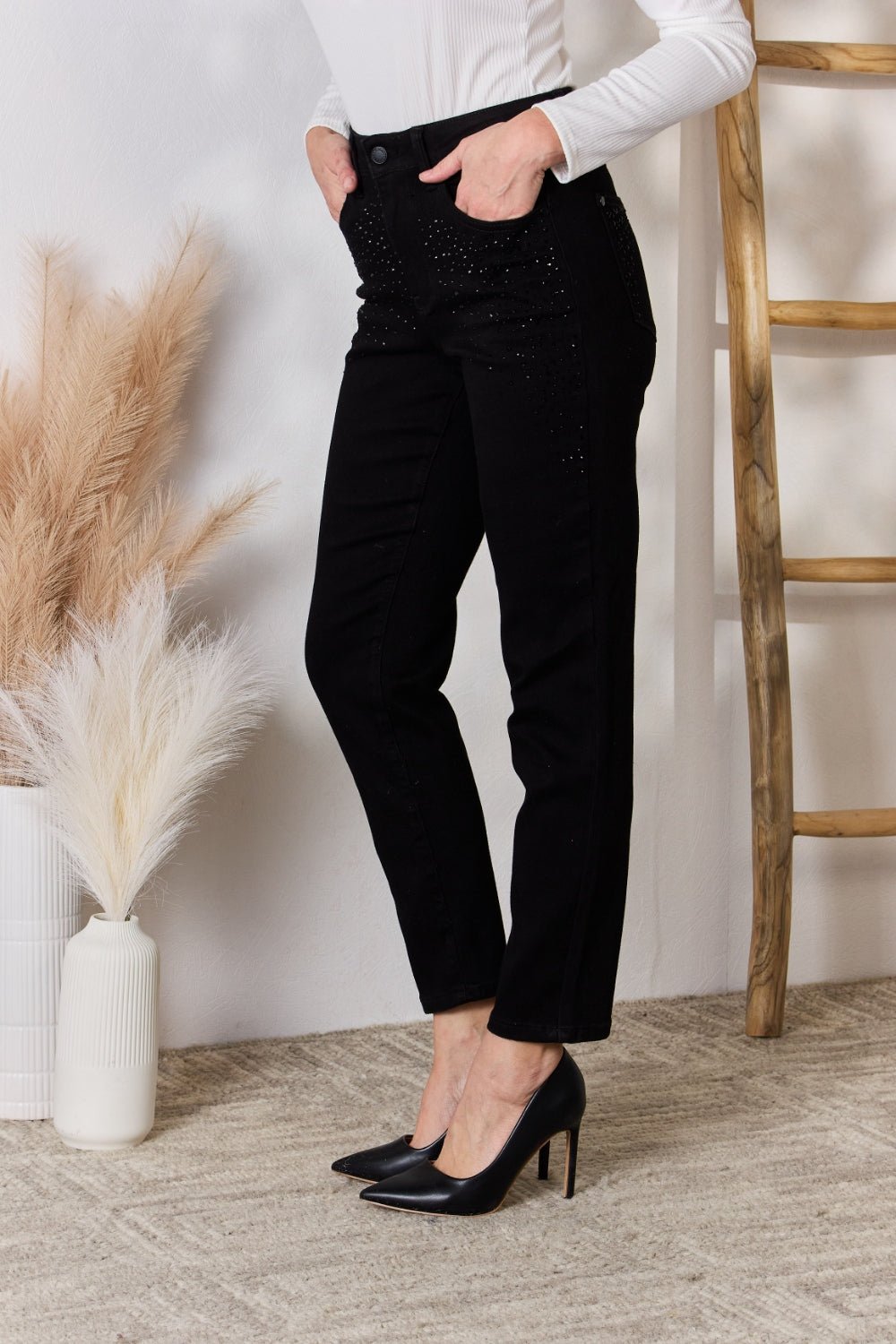 Judy Blue - Black Rhinestone Embellished Slim Fit Jeans