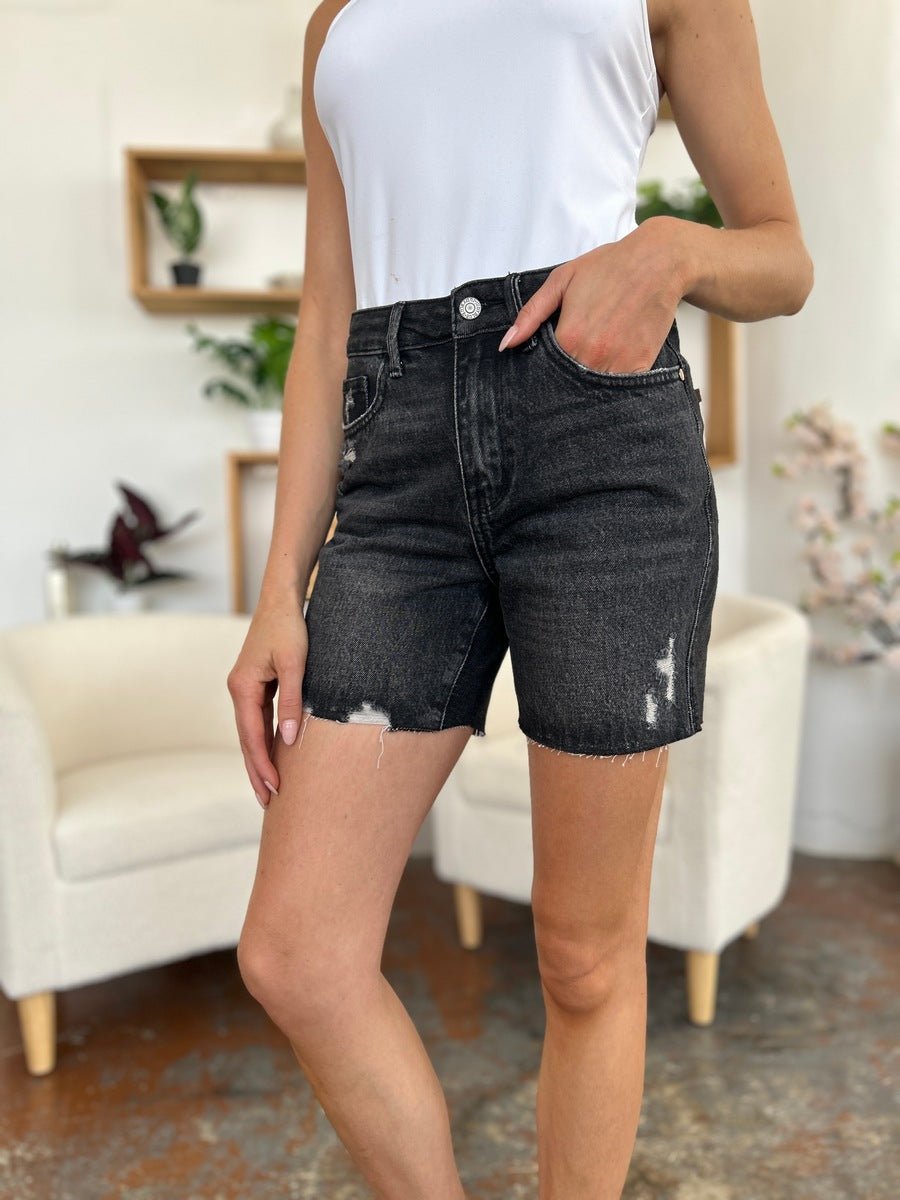 Judy Blue - Black Wash High Waist Tummy Control Denim Shorts