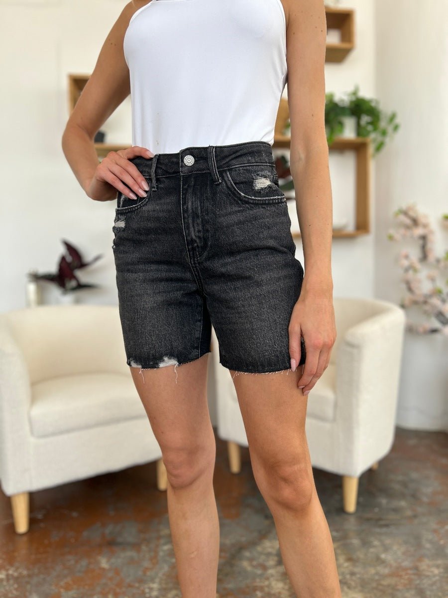 Judy Blue - Black Wash High Waist Tummy Control Denim Shorts