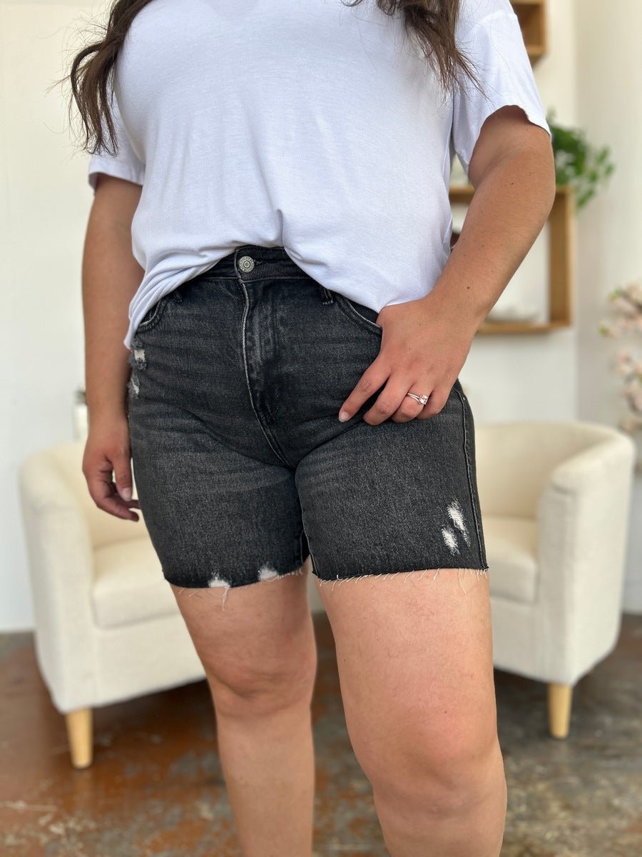 Judy Blue - Black Wash High Waist Tummy Control Denim Shorts