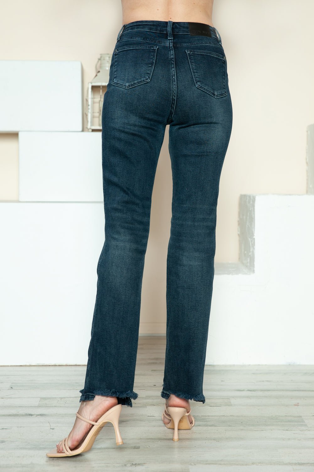 Judy Blue - Dark Wash Button Fly Raw Hem Straight Leg Jeans