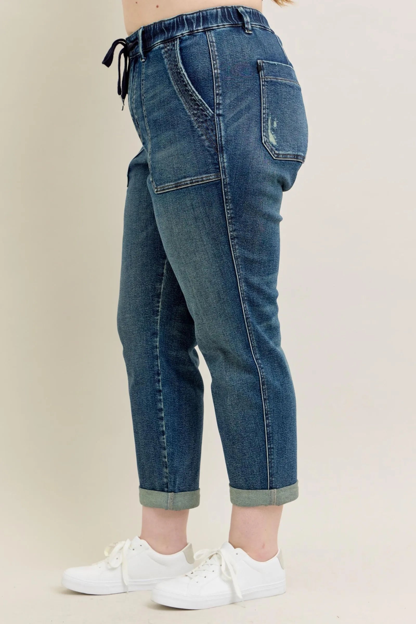 Judy Blue - Dark Wash High Rise Paperbag Jeans with Front Pockets
