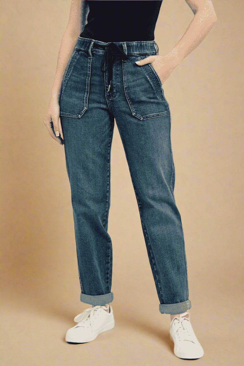 Judy Blue - Dark Wash High Rise Paperbag Jeans with Front Pockets