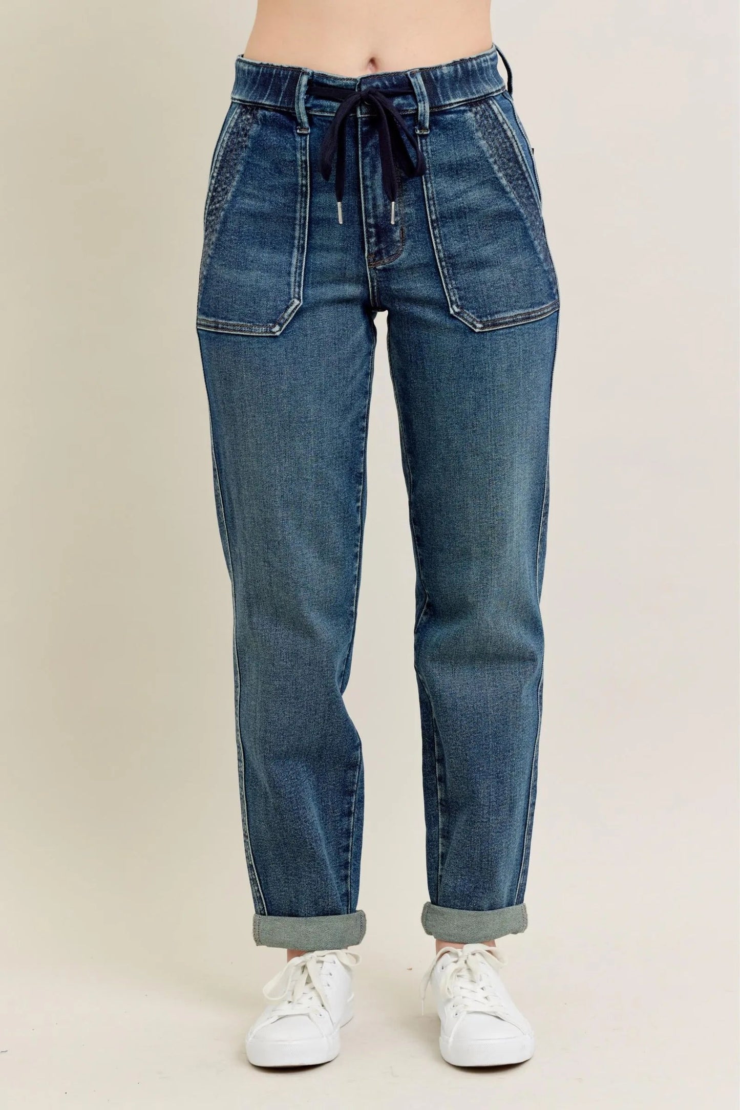 Judy Blue - Dark Wash High Rise Paperbag Jeans with Front Pockets
