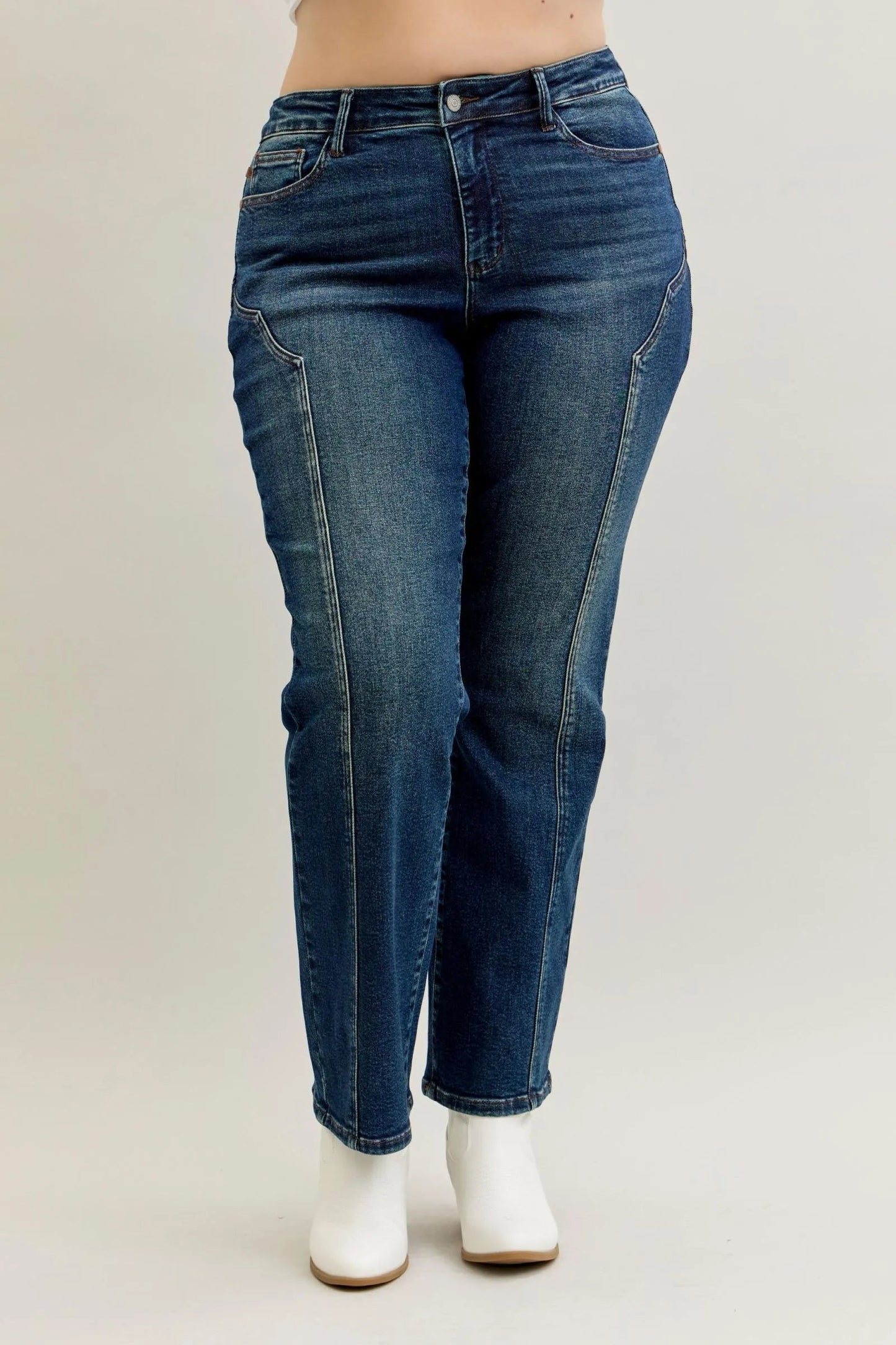 Judy Blue - Dark Wash High Rise Straight Leg Jeans with Seam Detail