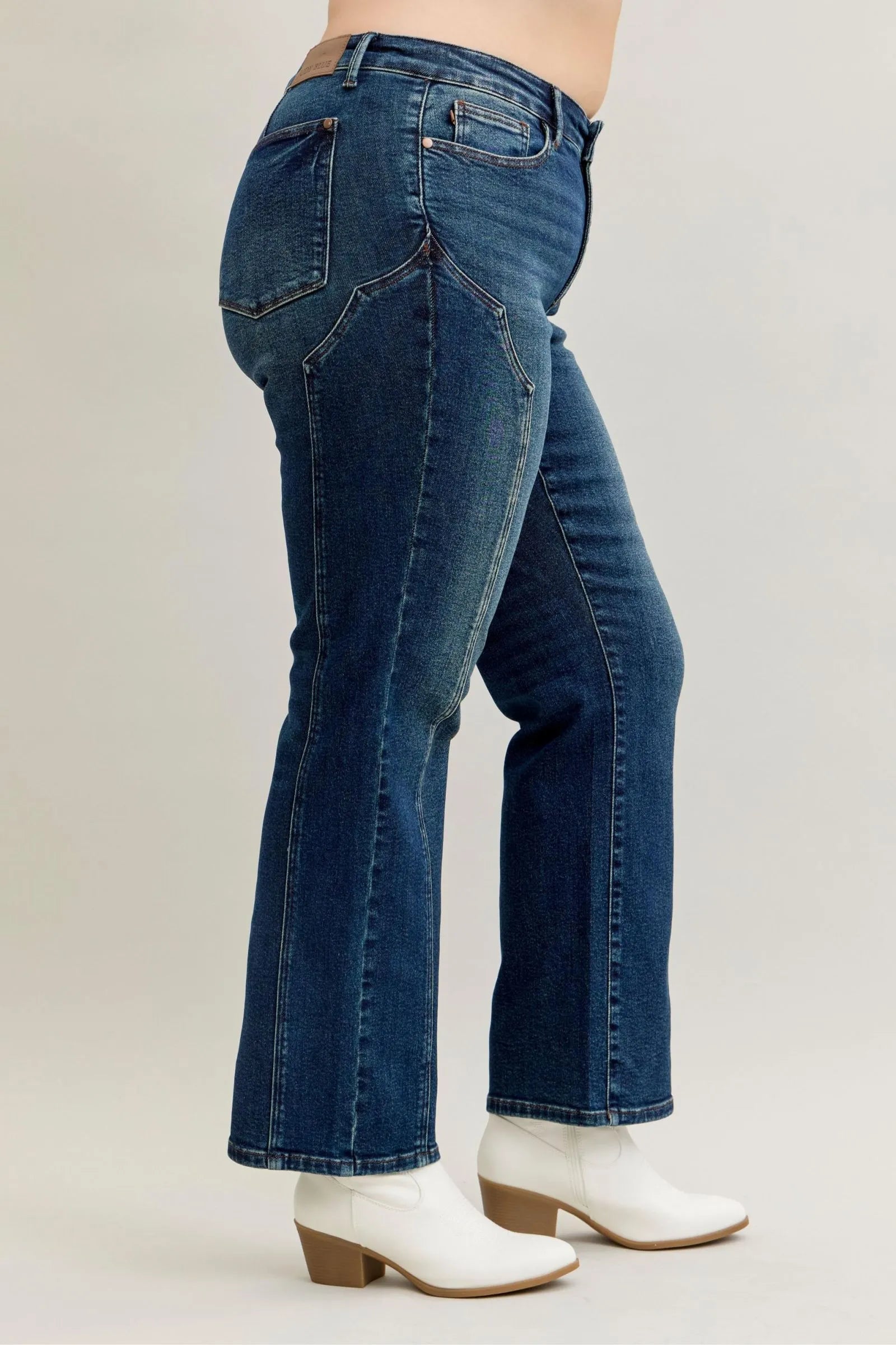 Judy Blue - Dark Wash High Rise Straight Leg Jeans with Seam Detail