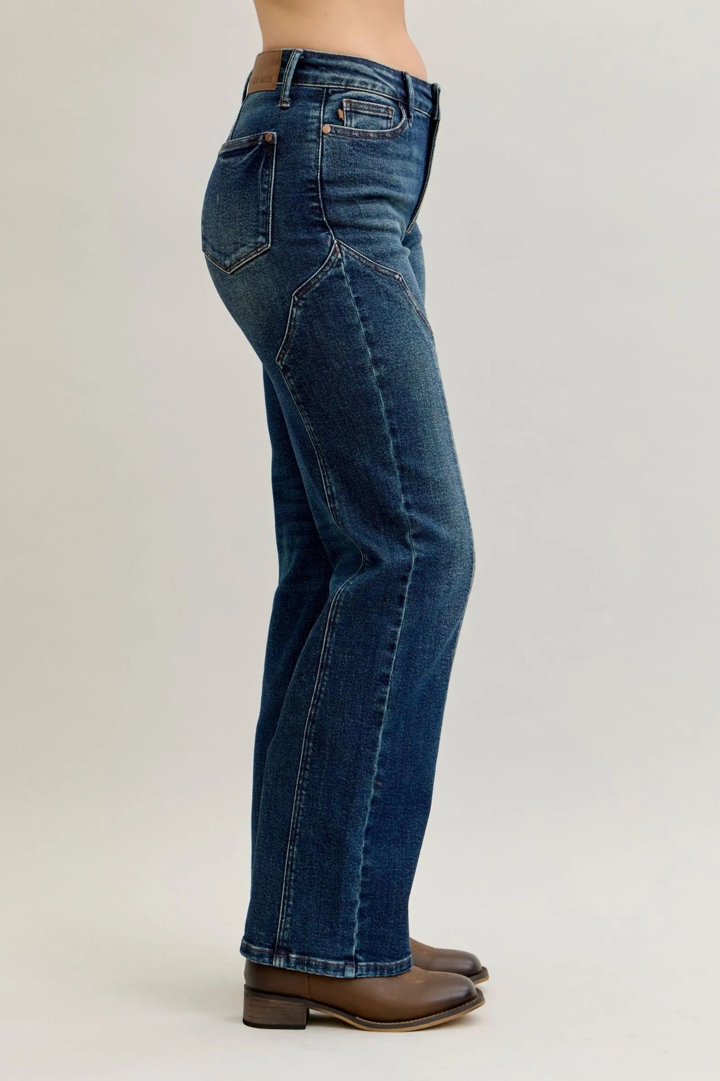Judy Blue - Dark Wash High Rise Straight Leg Jeans with Seam Detail