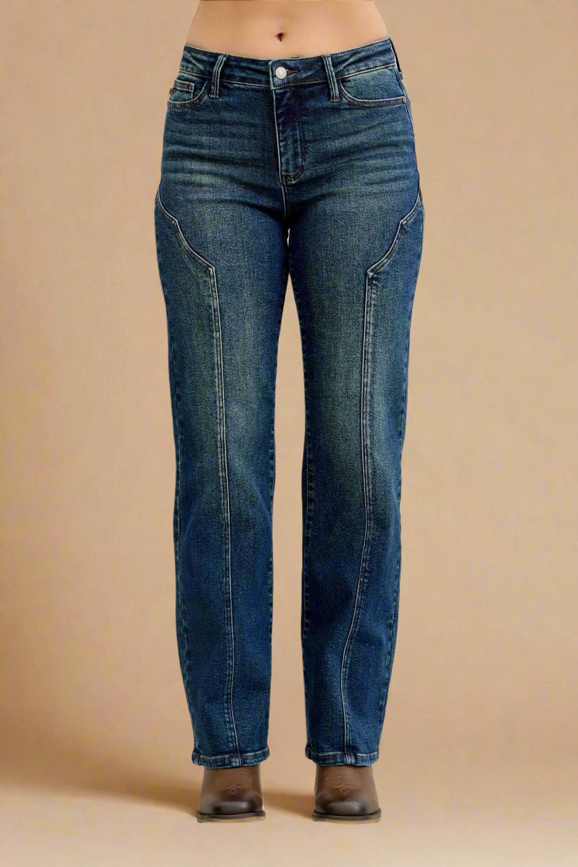 Judy Blue - Dark Wash High Rise Straight Leg Jeans with Seam Detail