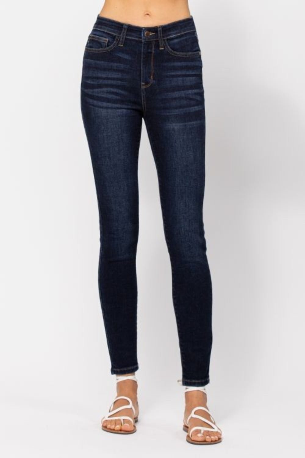 Judy Blue - Dark Wash High Waist Hand Sand Skinny Jeans