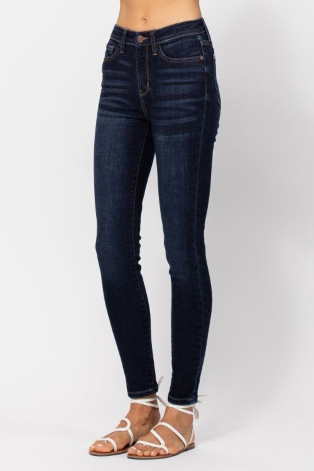 Judy Blue - Dark Wash High Waist Hand Sand Skinny Jeans