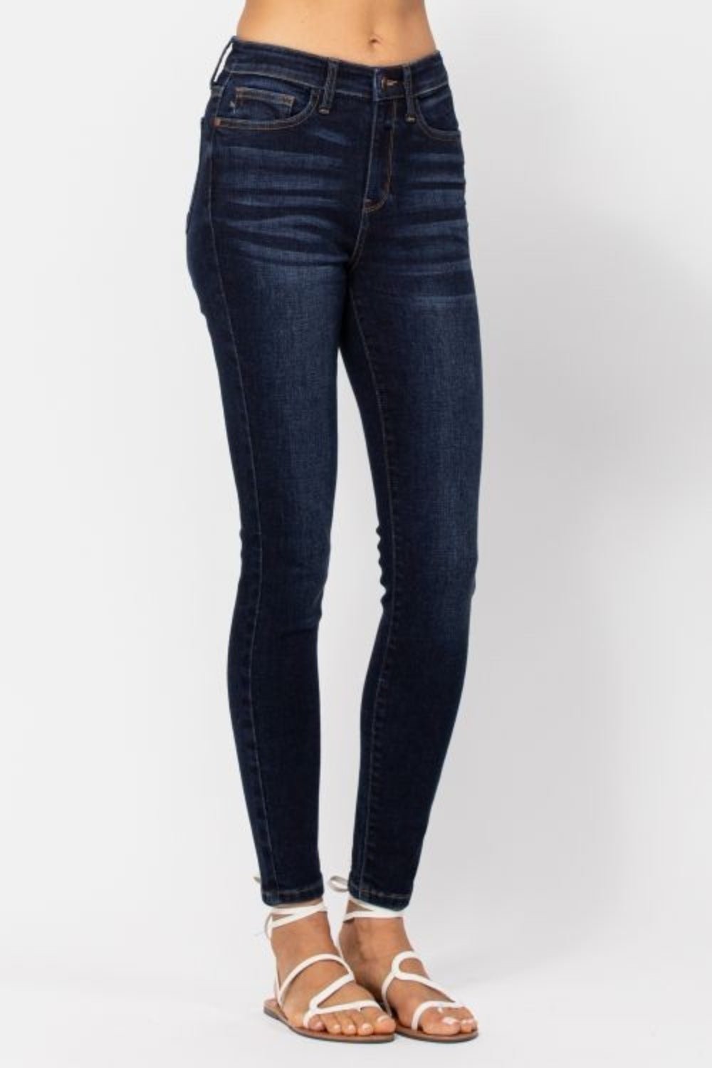 Judy Blue - Dark Wash High Waist Hand Sand Skinny Jeans