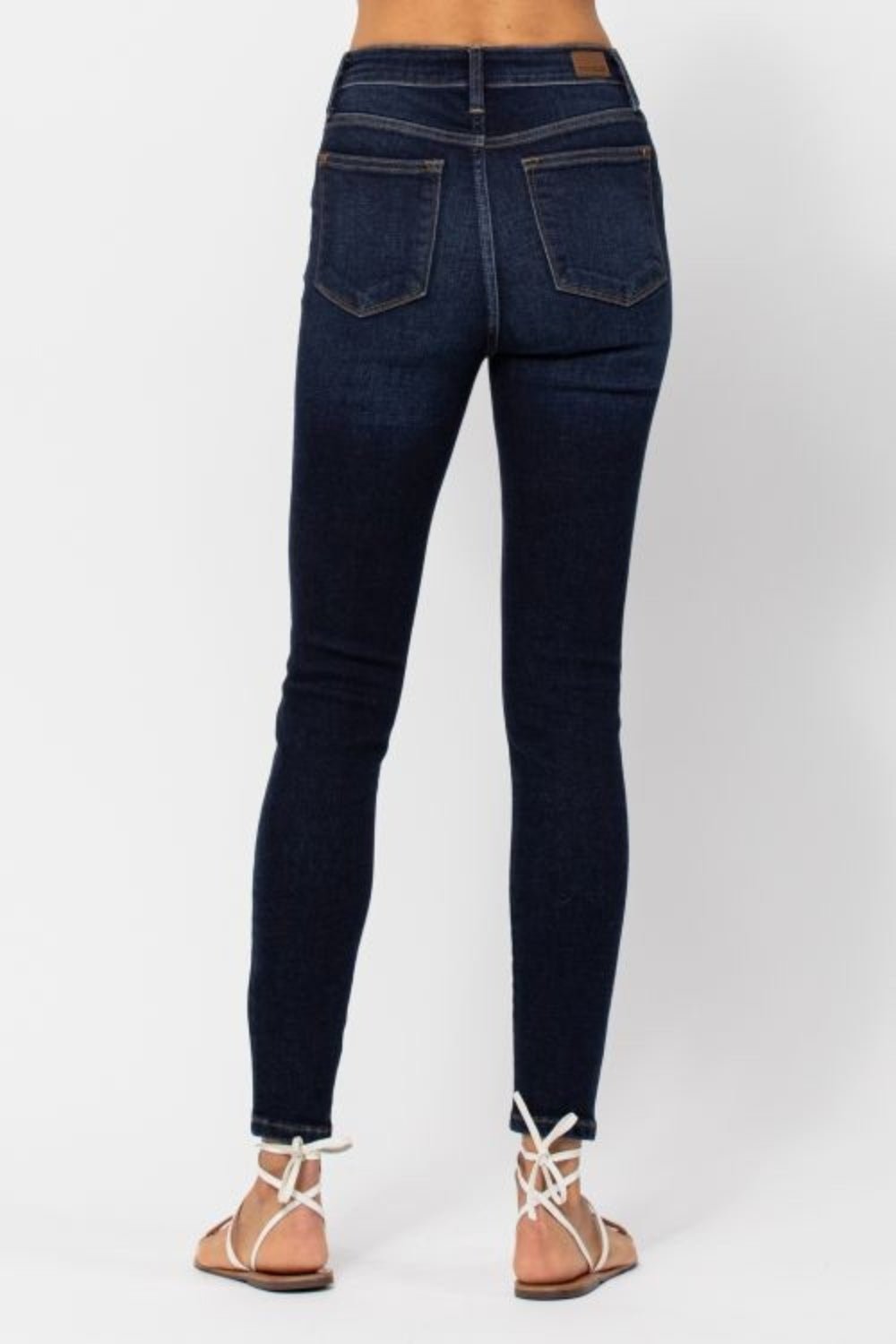 Judy Blue - Dark Wash High Waist Hand Sand Skinny Jeans