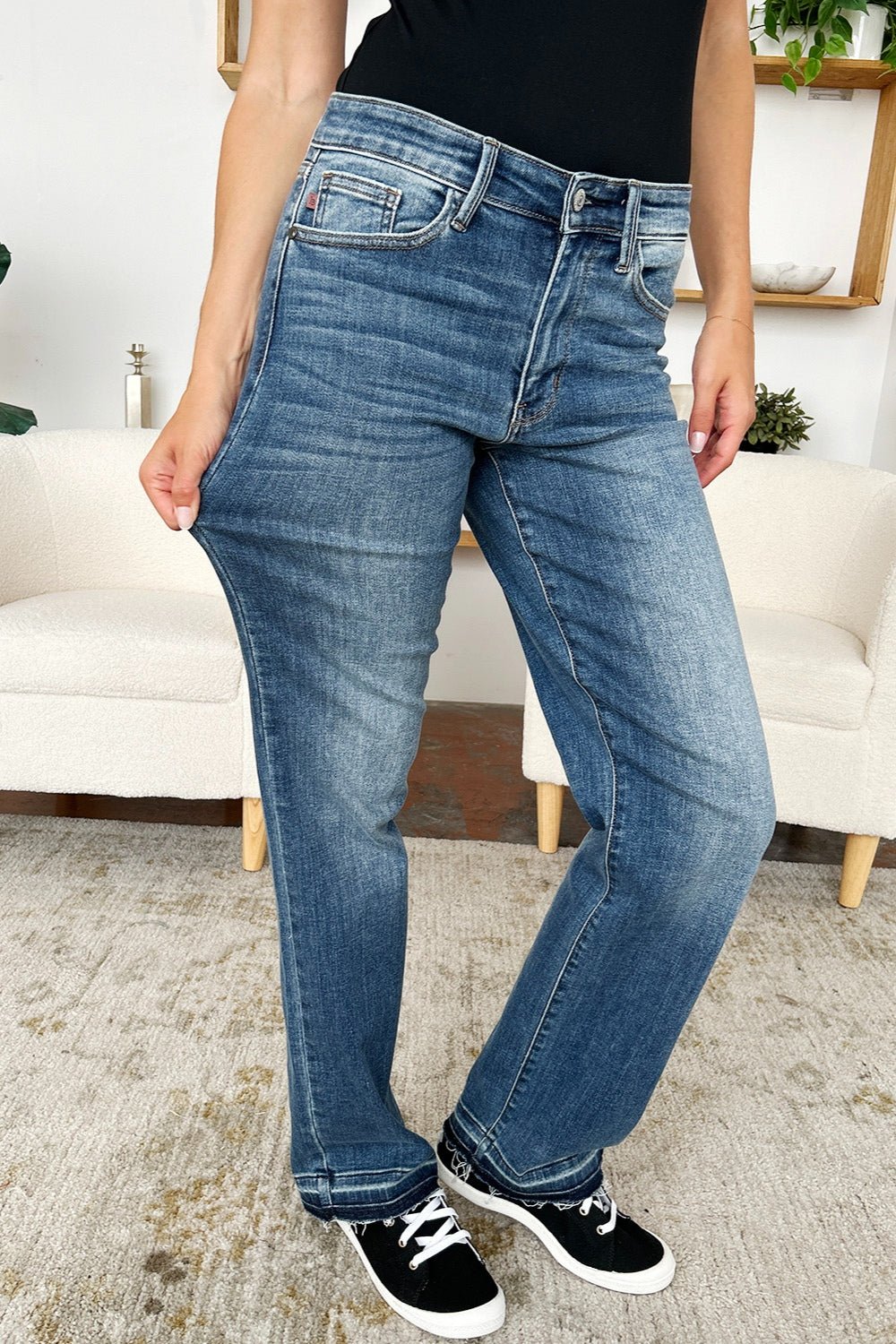 Judy Blue - Dark Wash Mid Rise Released Hem Jeans