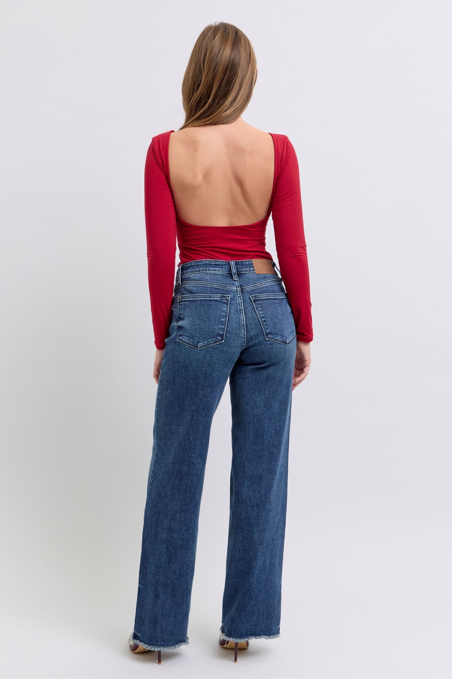 Judy Blue - Dark Wash Raw Hem Mid Rise Jeans