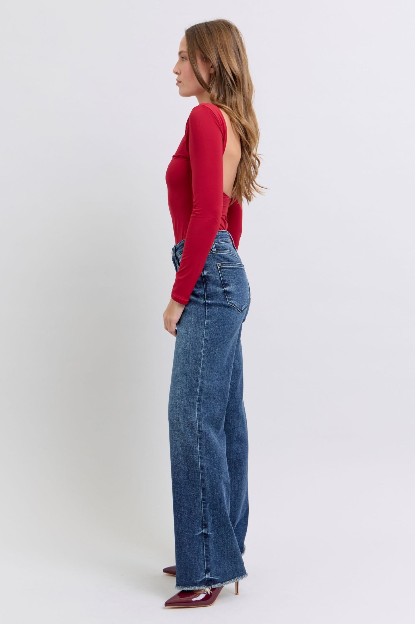 Judy Blue - Dark Wash Raw Hem Mid Rise Jeans