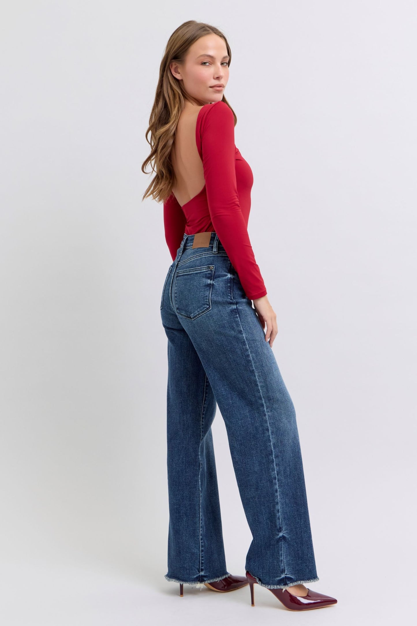 Judy Blue - Dark Wash Raw Hem Mid Rise Jeans