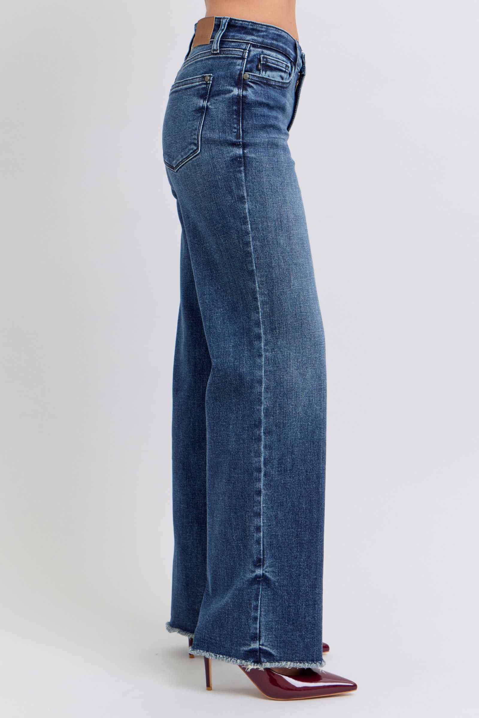 Judy Blue - Dark Wash Raw Hem Mid Rise Jeans