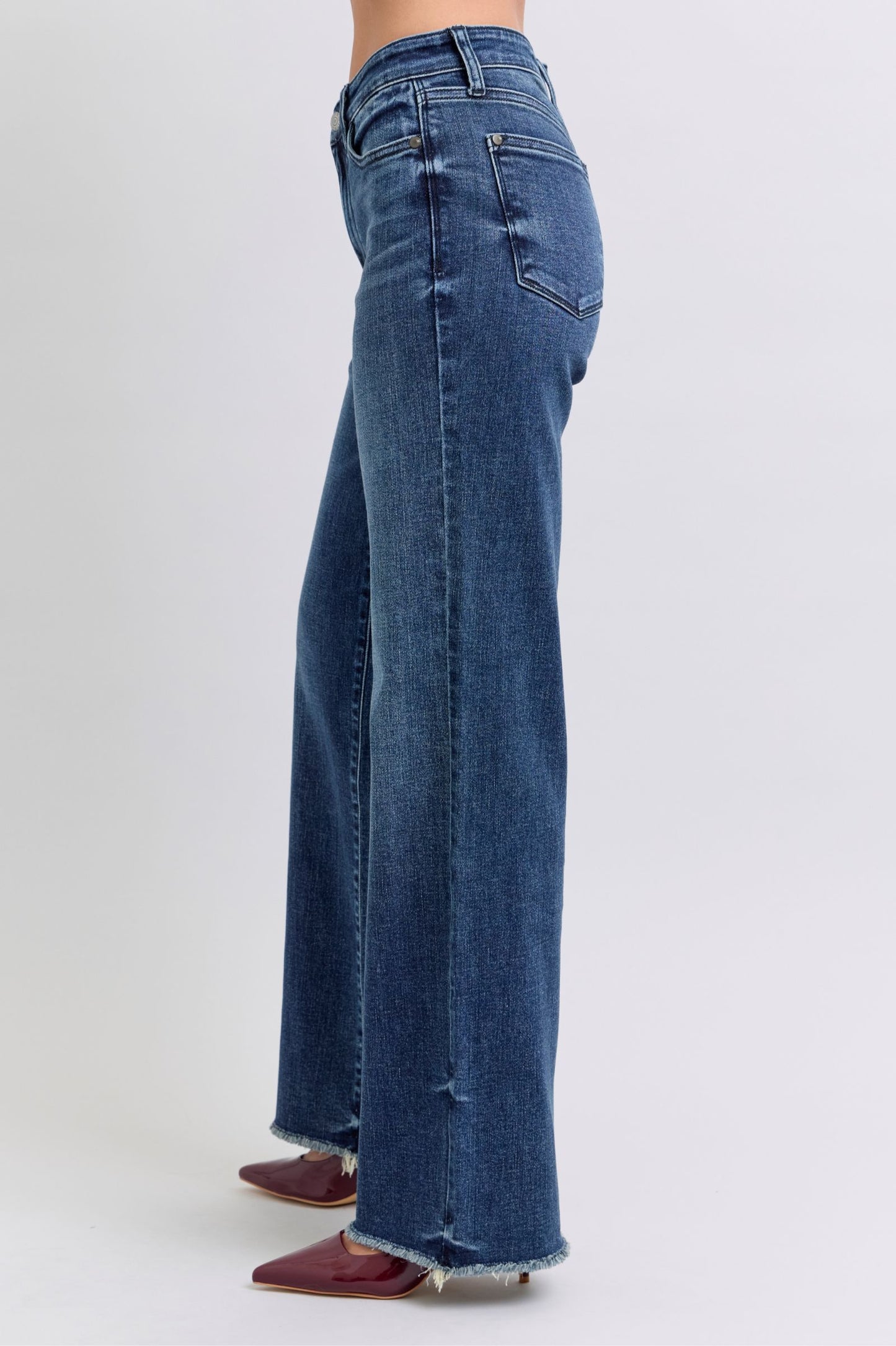 Judy Blue - Dark Wash Raw Hem Mid Rise Jeans