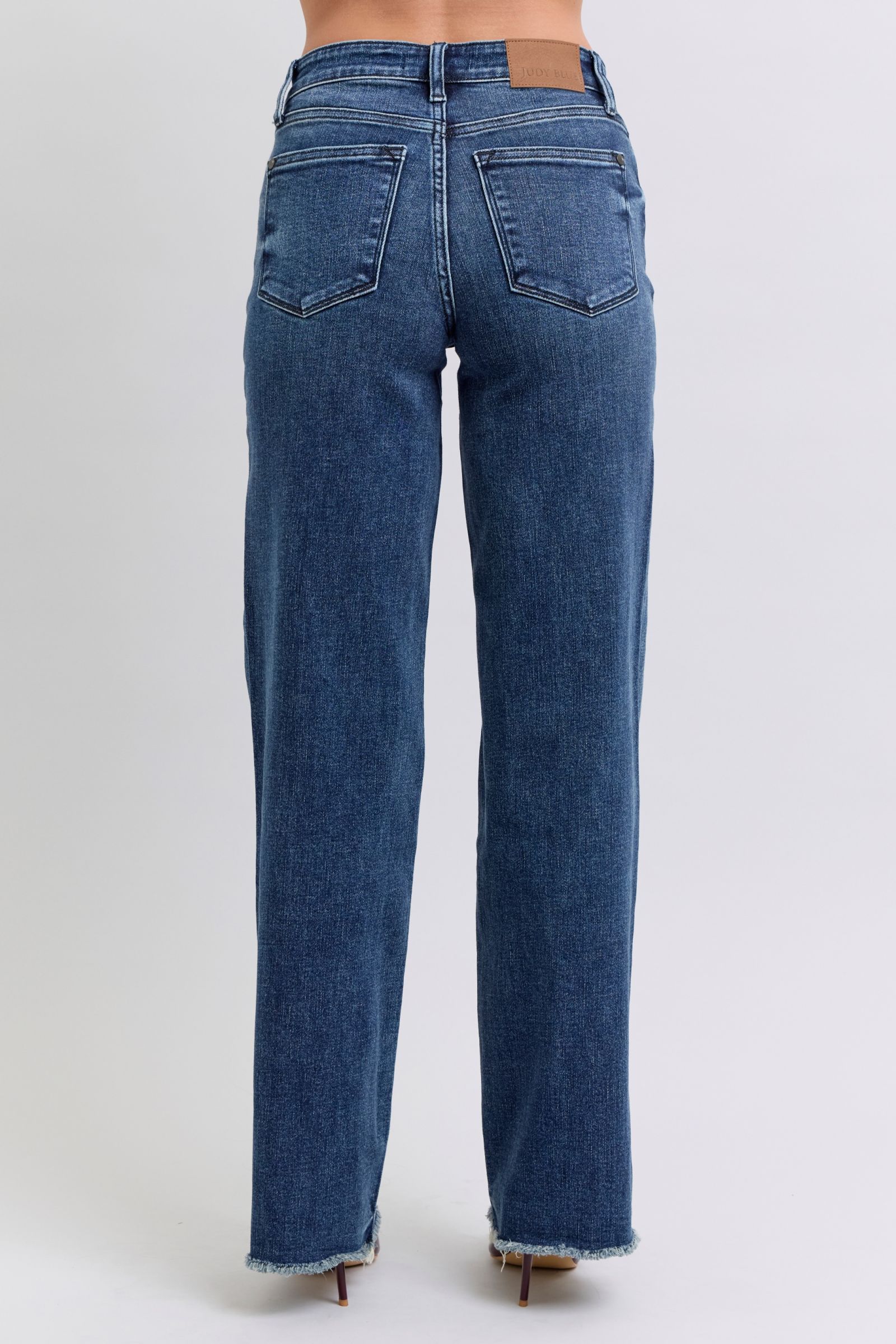 Judy Blue - Dark Wash Raw Hem Mid Rise Jeans