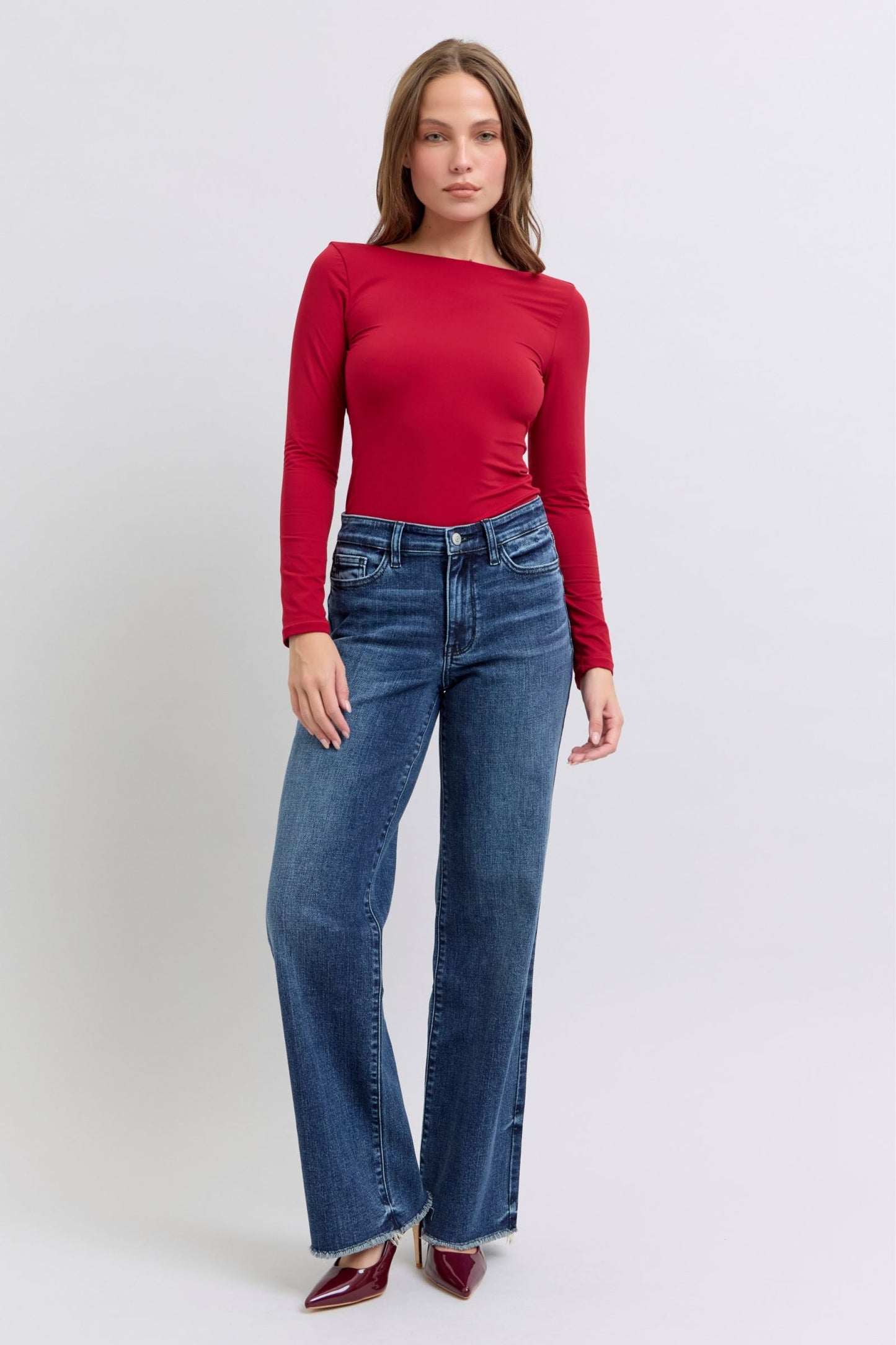 Judy Blue - Dark Wash Raw Hem Mid Rise Jeans