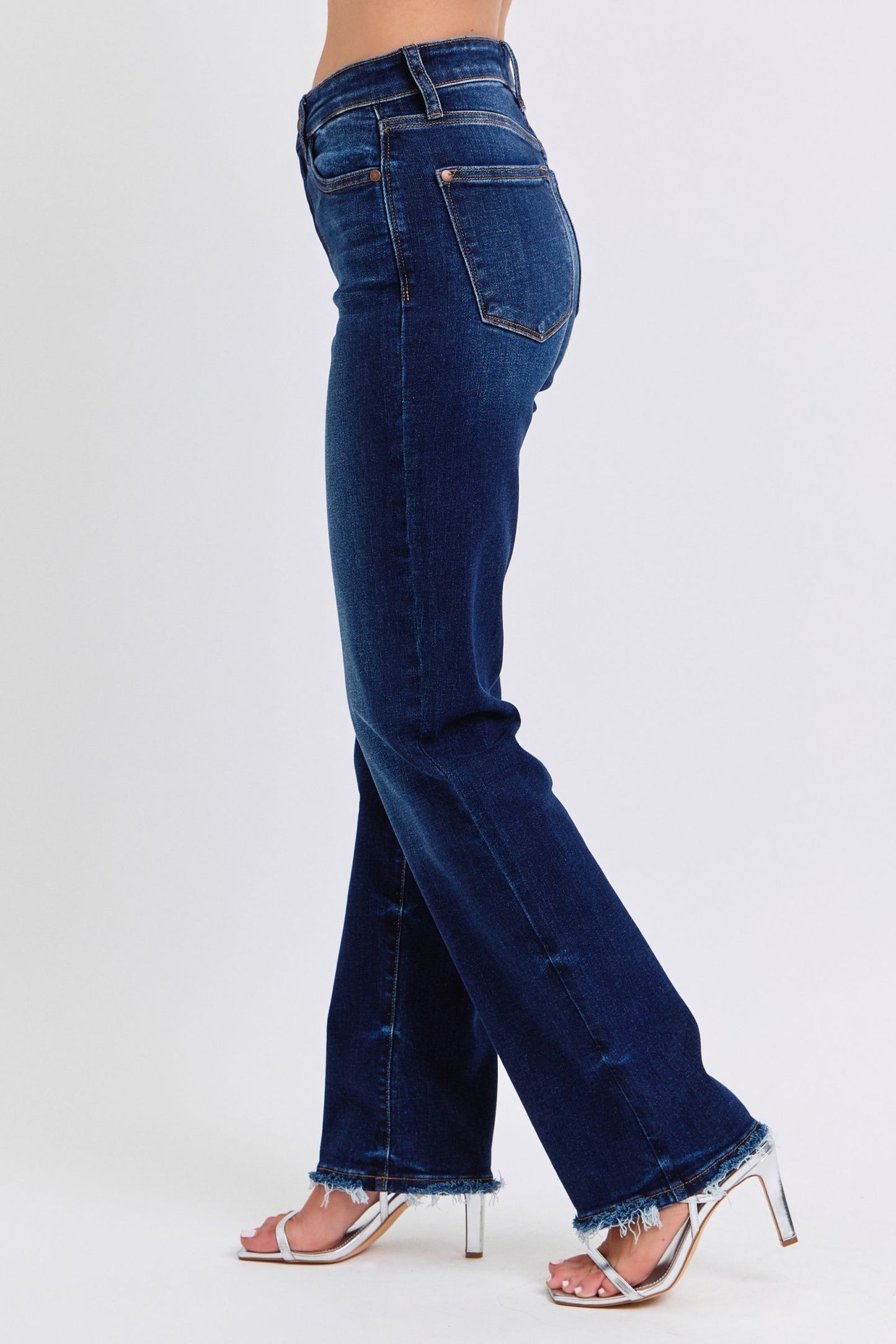 Judy Blue - Dark Wash Raw Hem Straight Leg Jeans