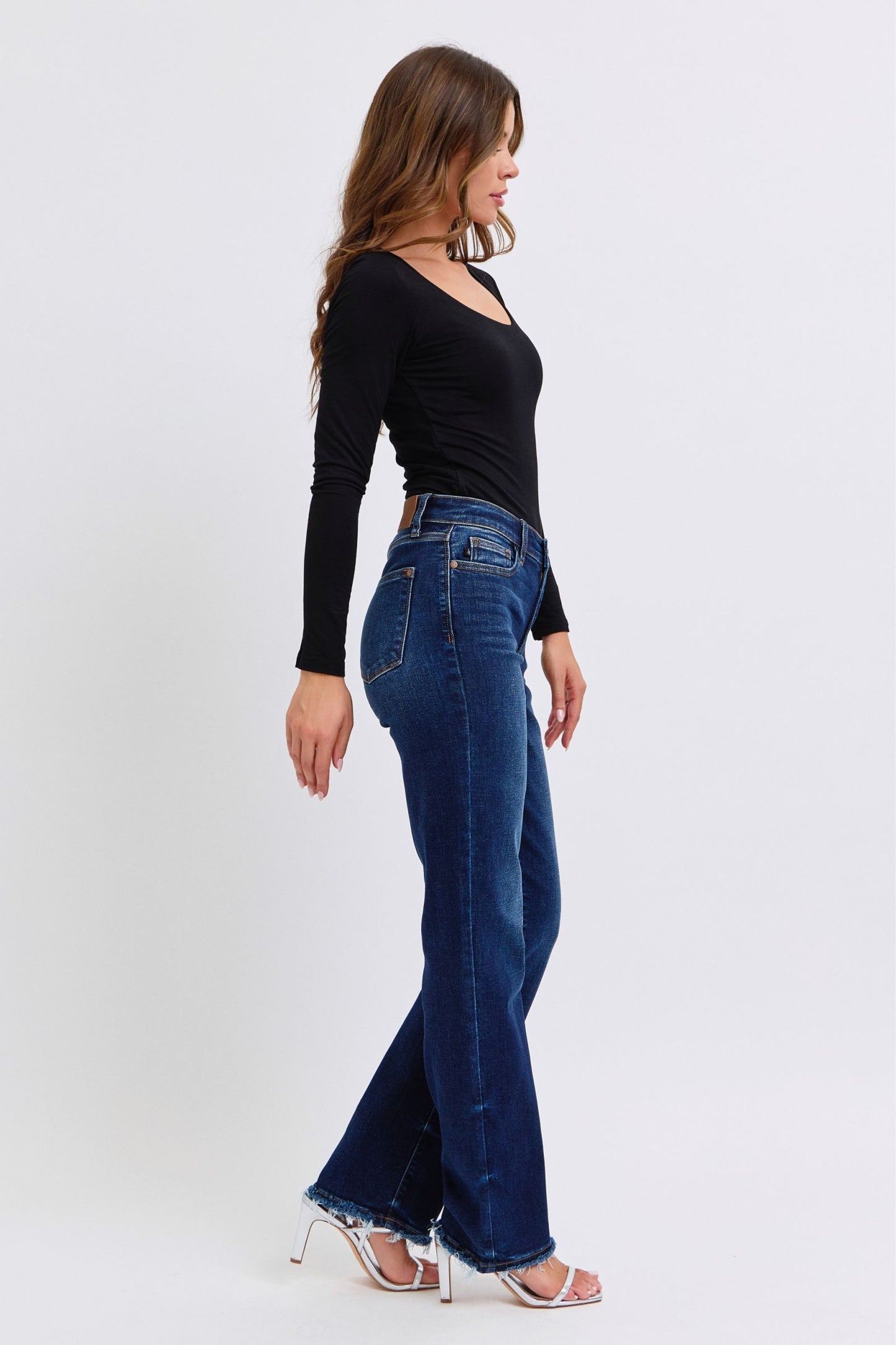 Judy Blue - Dark Wash Raw Hem Straight Leg Jeans