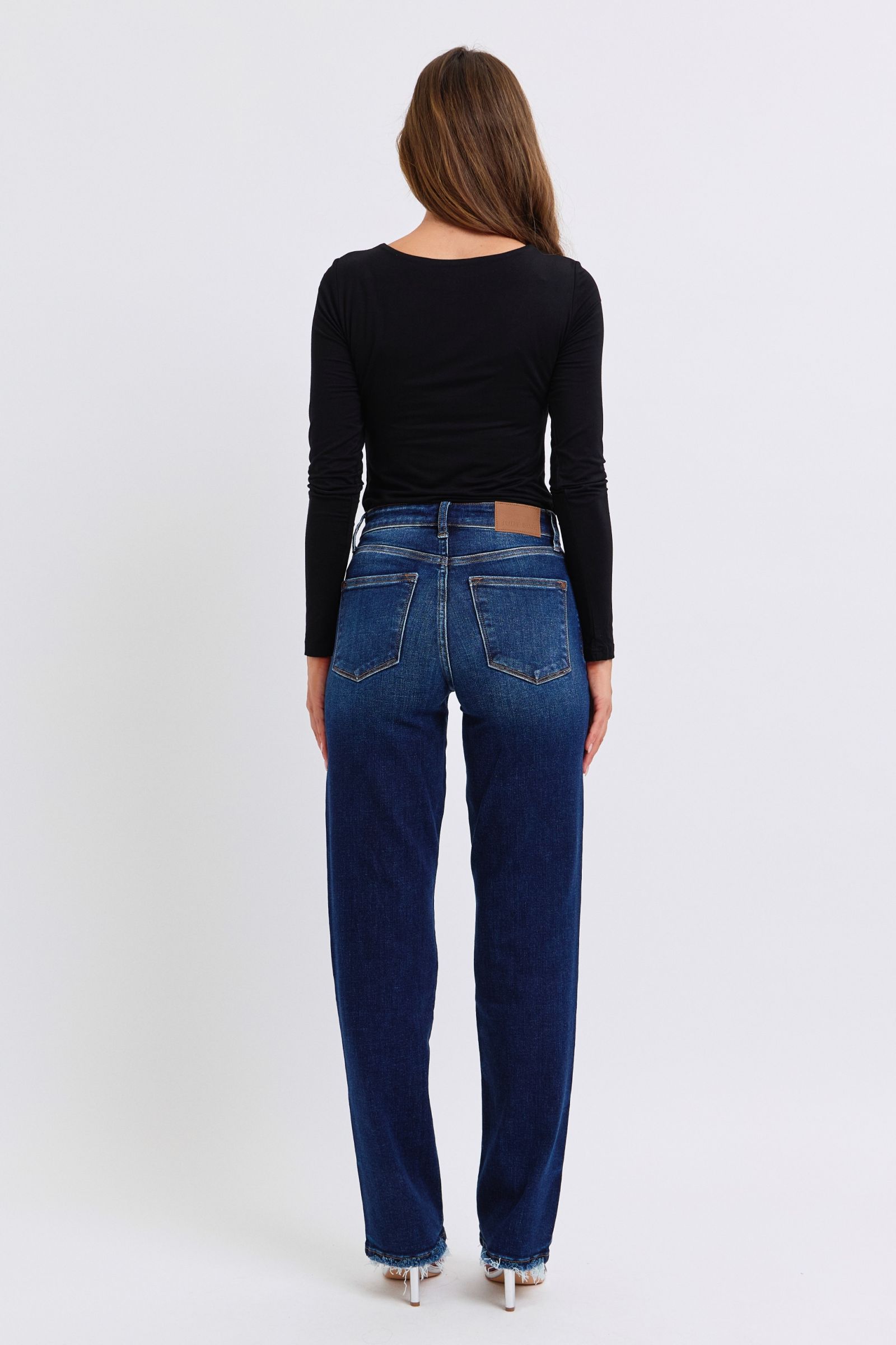 Judy Blue - Dark Wash Raw Hem Straight Leg Jeans