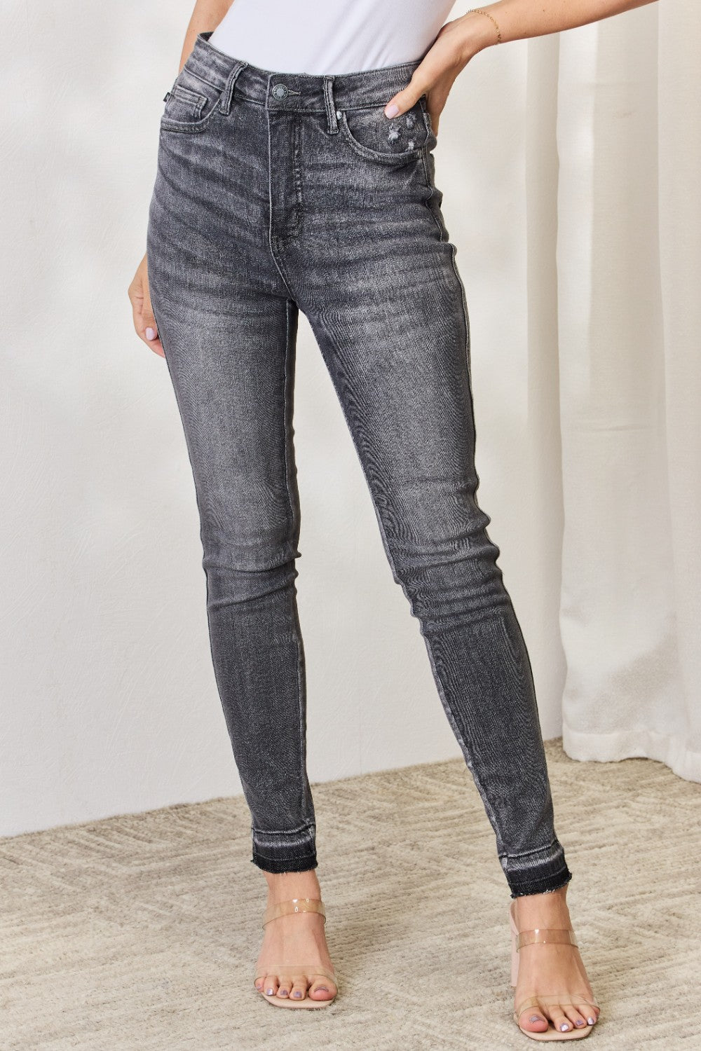 Judy Blue - Grey High Waist Tummy Control Released Hem Skinny Jeans