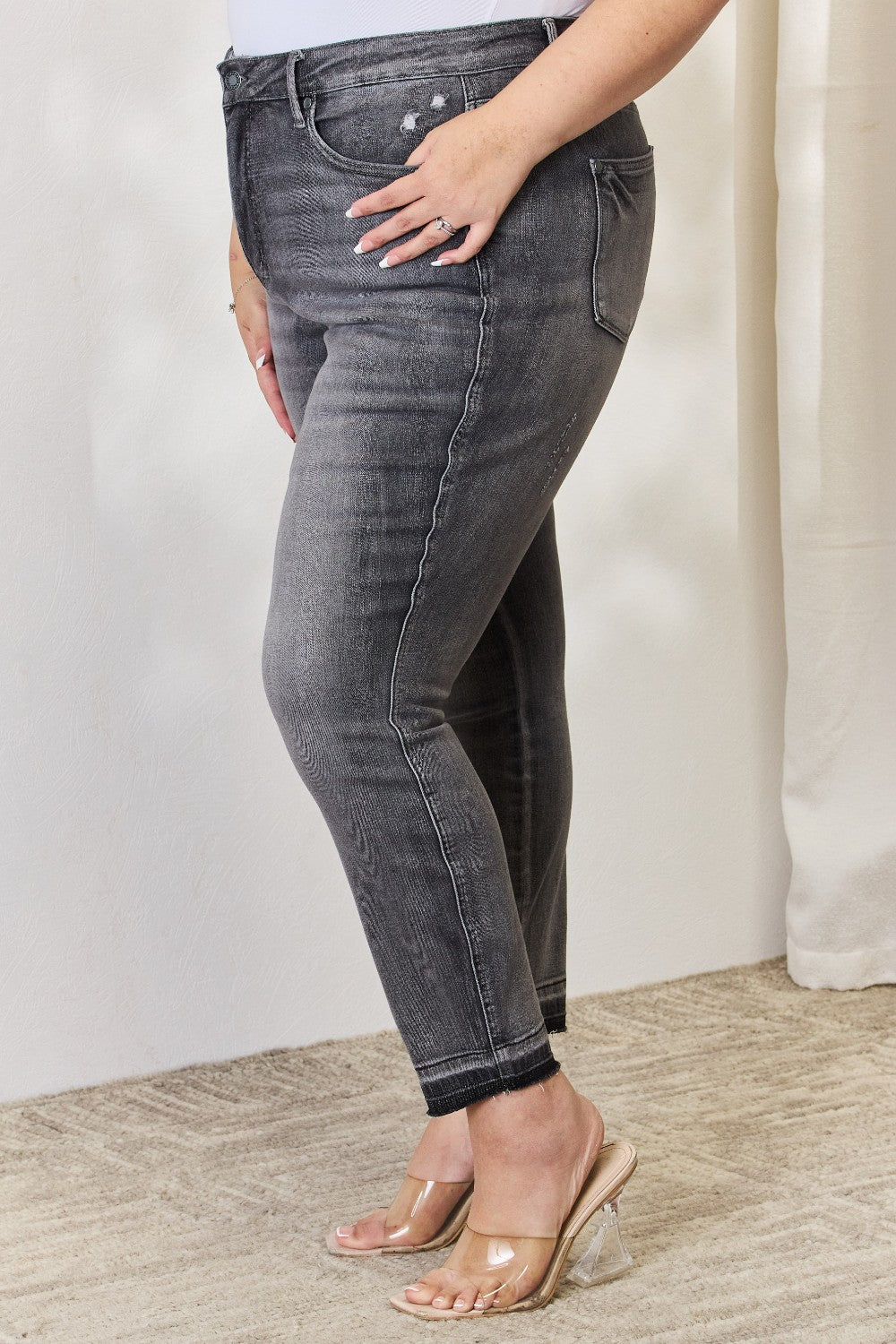 Judy Blue - Grey High Waist Tummy Control Released Hem Skinny Jeans