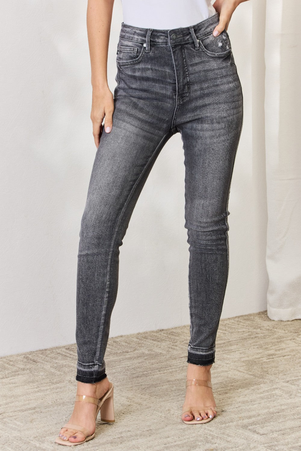 Judy Blue - Grey High Waist Tummy Control Released Hem Skinny Jeans