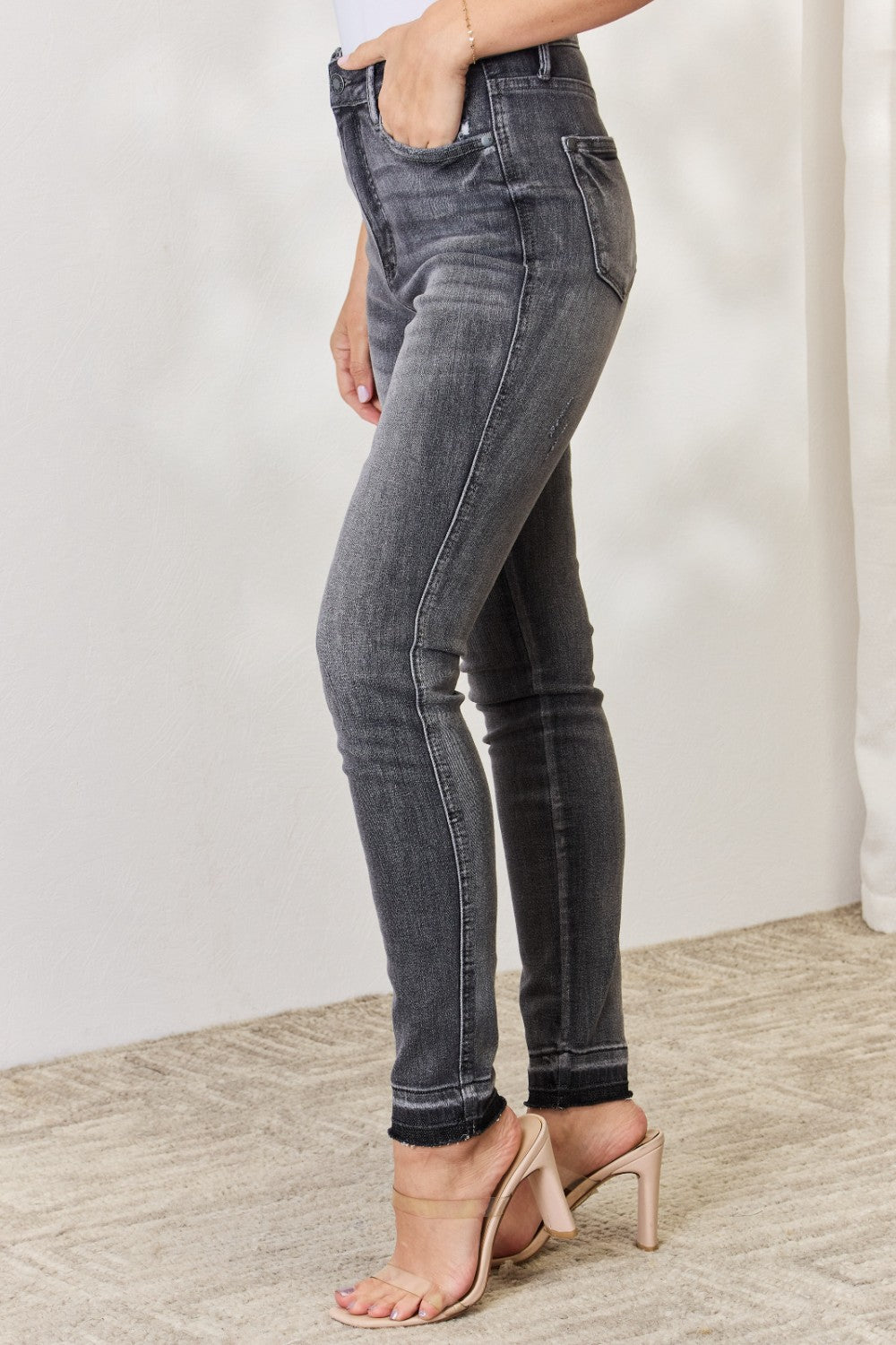 Judy Blue - Grey High Waist Tummy Control Released Hem Skinny Jeans