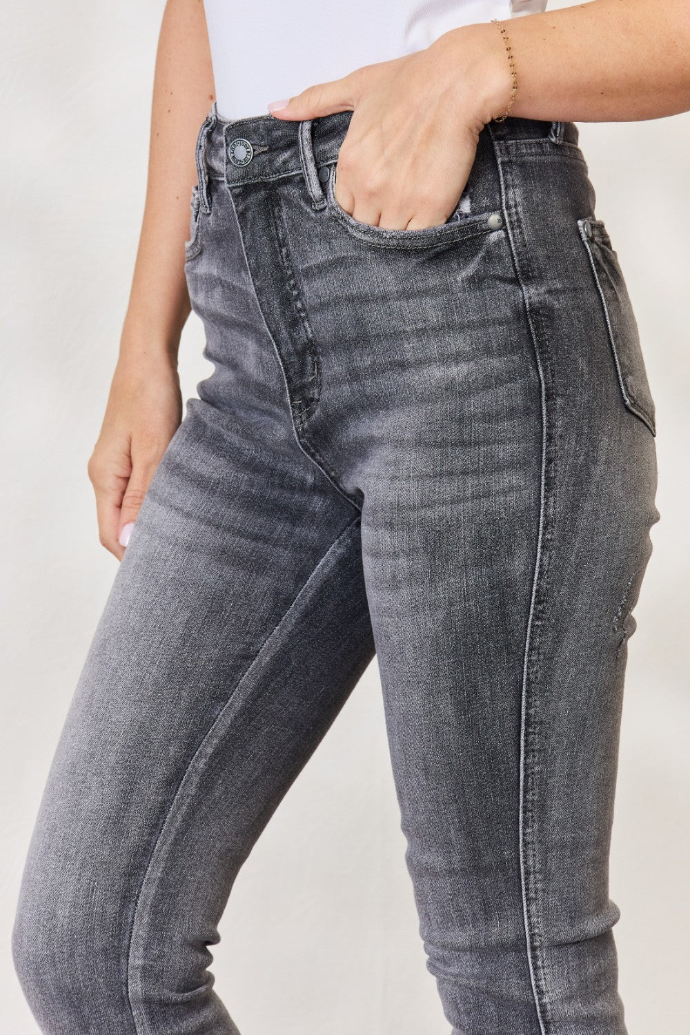 Judy Blue - Grey High Waist Tummy Control Released Hem Skinny Jeans